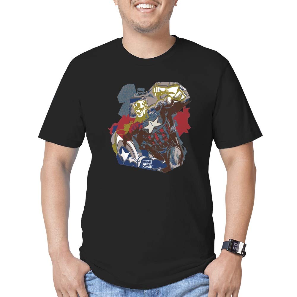 Captain America Men's Fitted T-Shirt - Marvel Superhero Graphic Tee for Men - Casual Wear & Cosplay Costume - Perfect for Comic Con, Halloween, and Superhero Fans