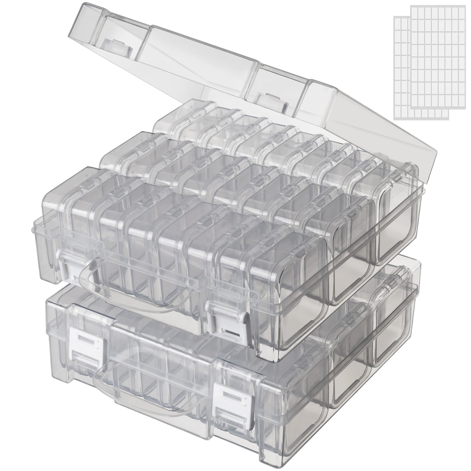 2 Pack Transparent Bead Organizer Box with 24 Slots & Hinged Lid - Small Craft Storage Containers for Rhinestones, Seeds, Jewelry Making & DIY Art Projects | Perfect for Beading, Scrapbooking & Home Organization