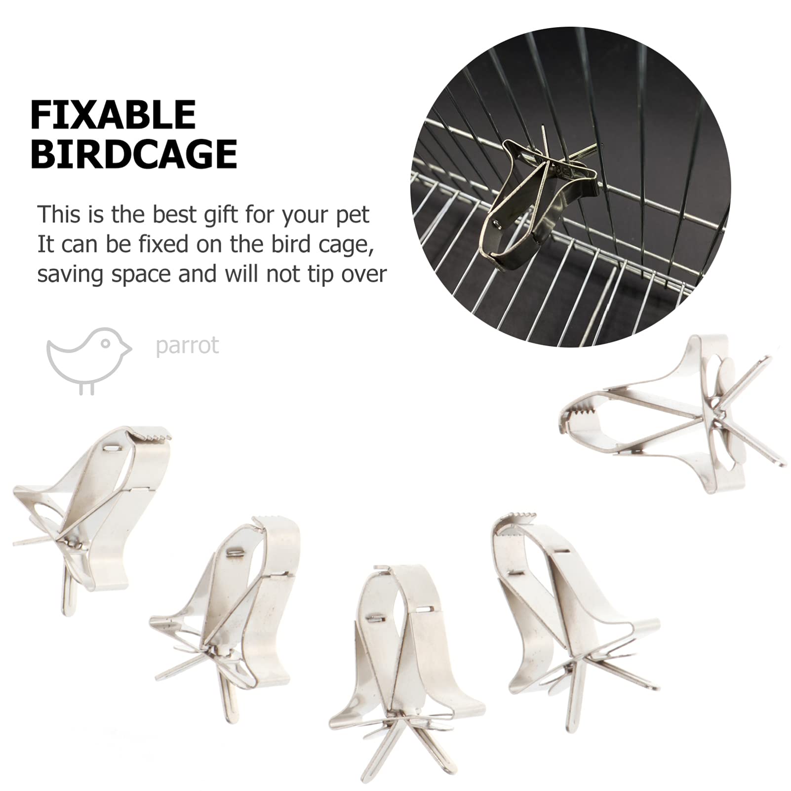 5pcs Bird Food Clips - Stainless Steel Parrot Vegetable Clips, Bird Cage Food Feeding Clips for Parakeets, Cockatiels, Lovebirds - Perfect for Securing Fresh Fruits, Veggies in Bird Cages - Durable Pet Bird Supplies for Daily Feeding