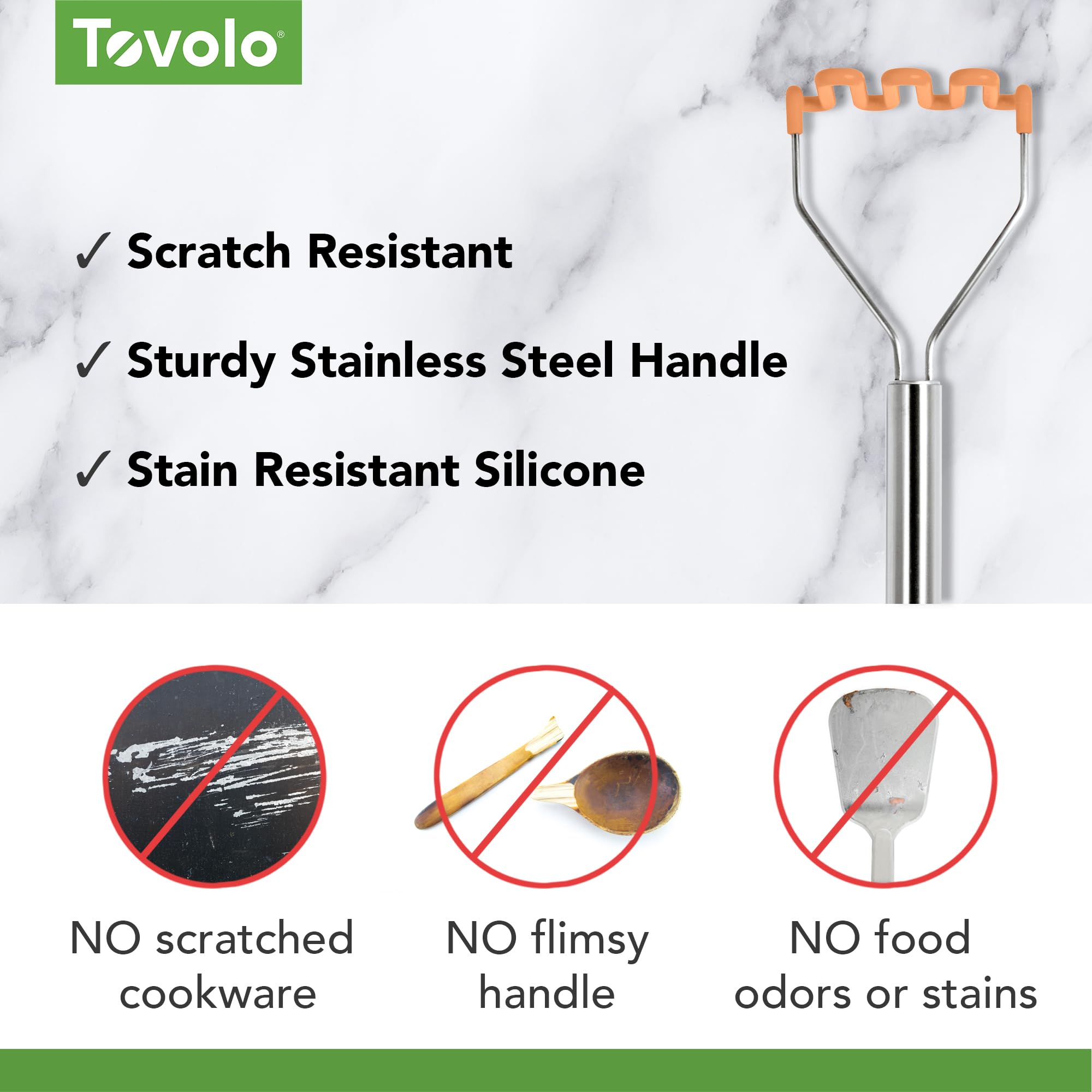 Tovolo Silicone Potato Masher (Apricot) - Ergonomic Non-Stick Kitchen Utensil for Mashing Potatoes, Meat & Food Prep | Heat Resistant & BPA-Free | Perfect for Mashed Potatoes, Baby Food & Baking
