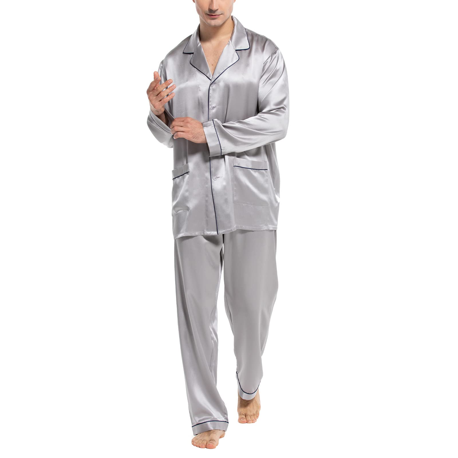 Luxury Men's Silk Pajamas Set - 2PC Long Sleeve Button Down Sleepwear for Men | Soft & Comfortable Silk Pajamas for Lounge, Sleep & Relaxation at Home