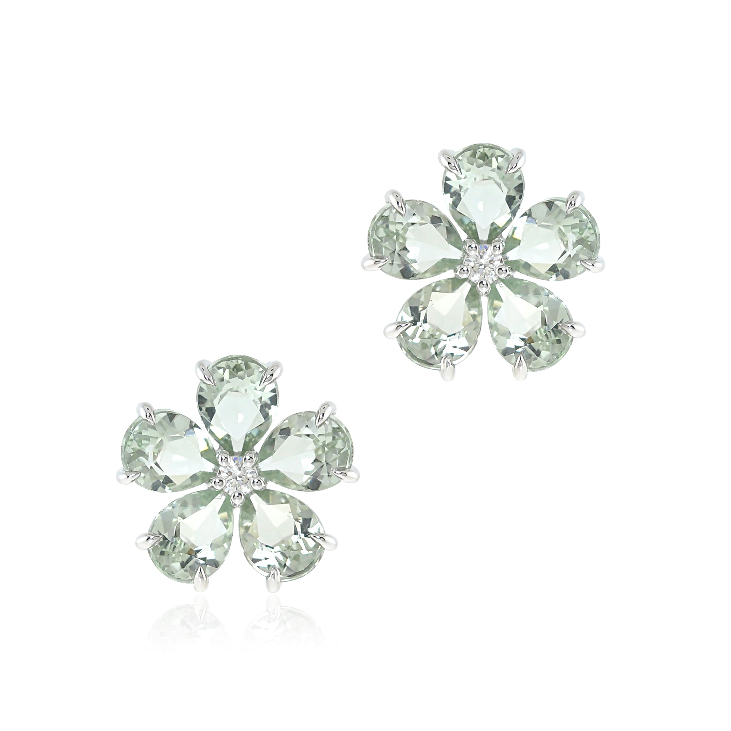 Green Amethyst & Diamond Forget Me Not Earrings - Elegant Floral Jewelry for Weddings, Anniversaries & Special Occasions