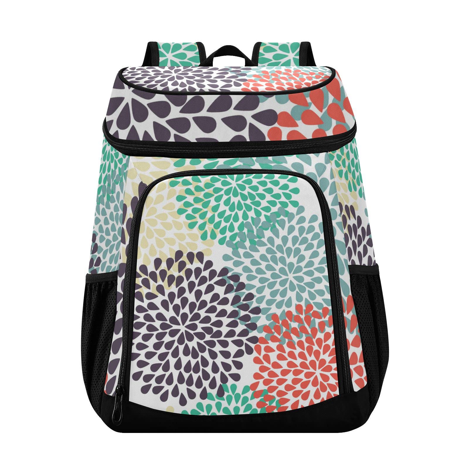 Colorful Floral Insulated Leak-Proof Cooler Backpack for Lunch, Camping, Picnic & Hiking - Reusable Shoulder Cooler Bag for Women & Men - Perfect for Outdoor Adventures, Beach Trips & Tailgating