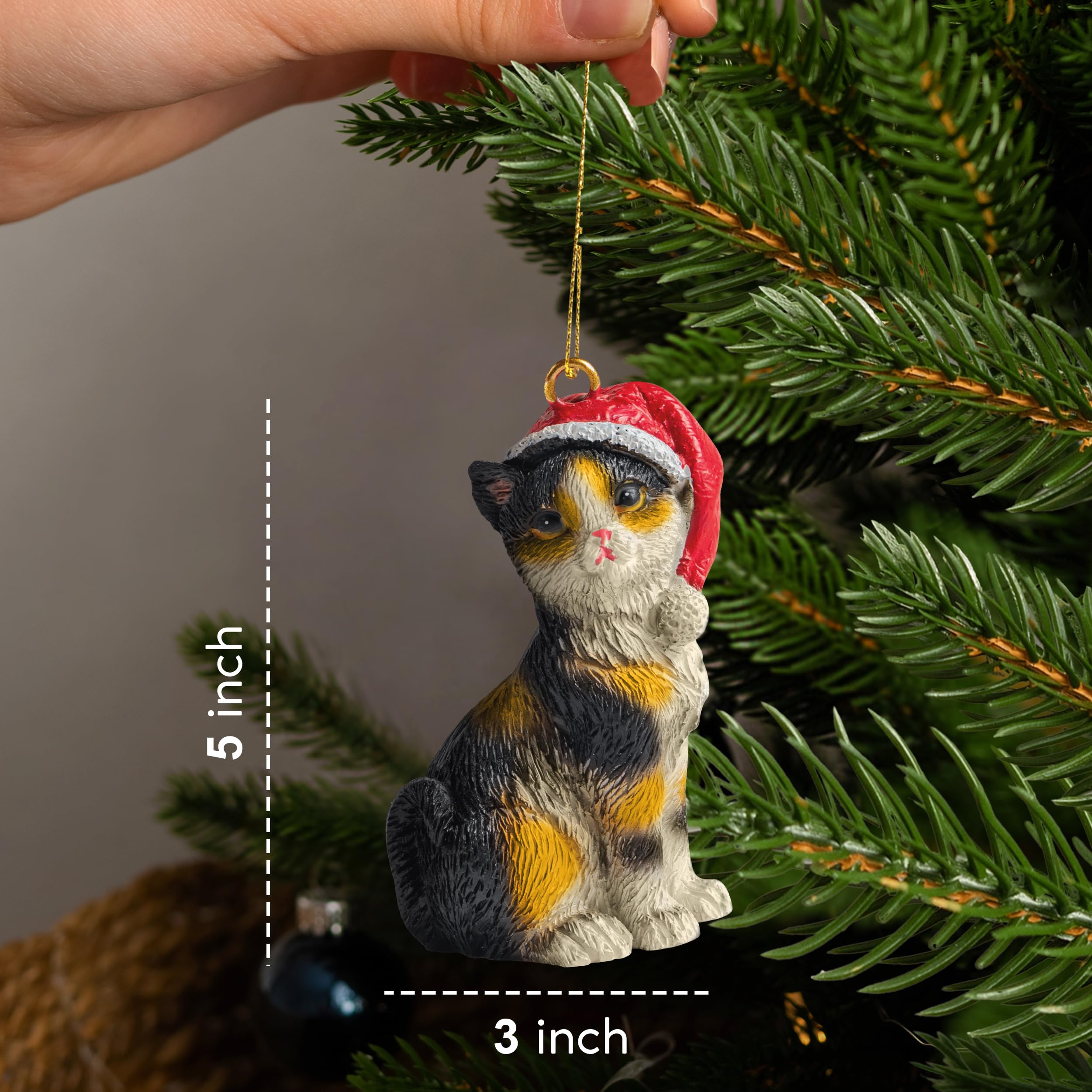 Hand-Painted Calico Cat Figurine Christmas Tree Ornaments - Unique Holiday Decor for Cat Lovers | Perfect for Xmas Tree, Gift Exchange & Home Decoration