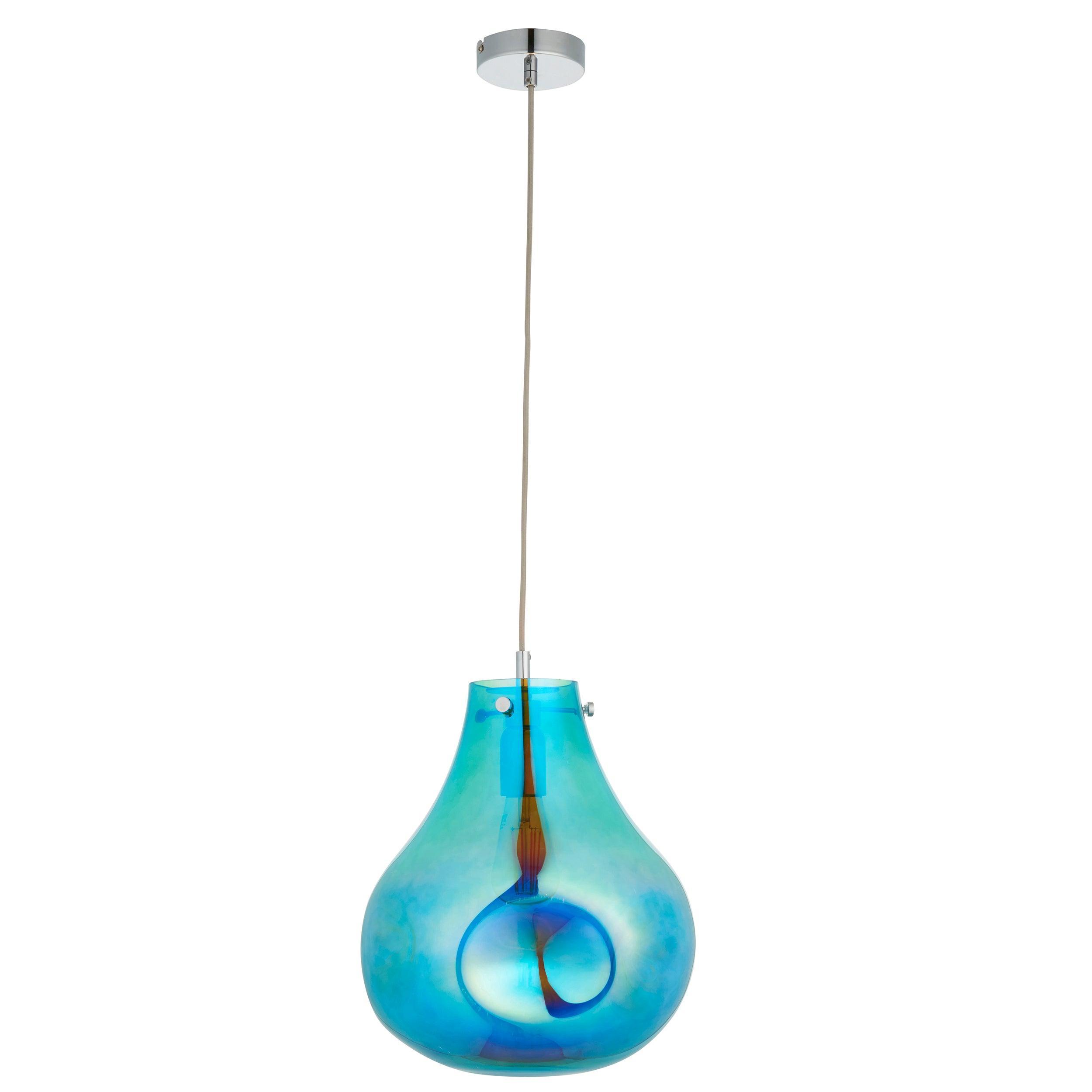 Stylish Dazzle Large Blown Glass & Chrome Pendant Light Fixture - Modern Ceiling Lighting for Dining Room, Kitchen Island, or Living Room Decor