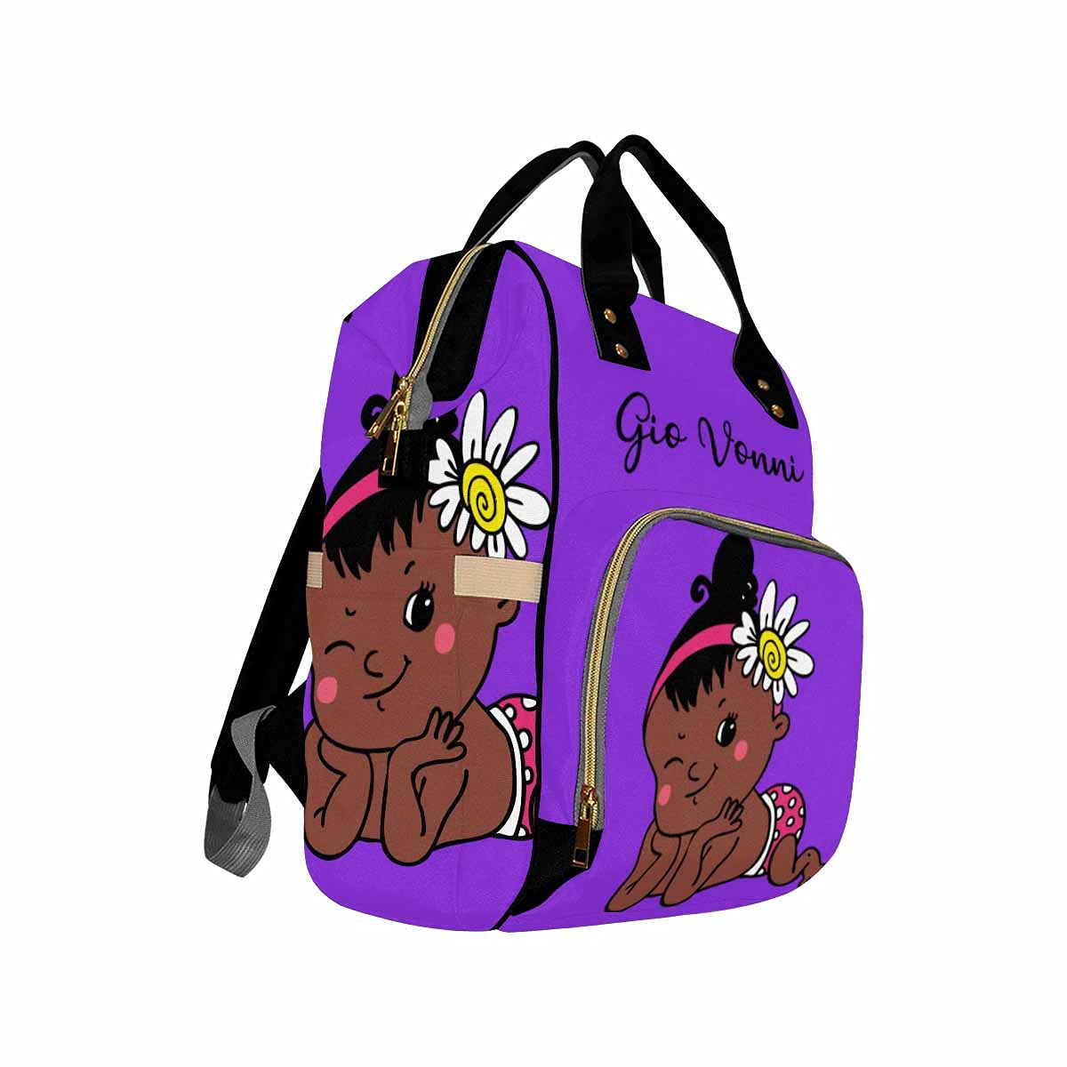 **Custom Personalized Diaper Backpack for Moms - African American Baby Girl Design, Waterproof Nursing Bag with Multiple Pockets, Travel Daypack for Baby Essentials - Perfect Baby Shower Gift & Daily Use**    *(Use Case: Ideal for moms on-the-go, baby showers, travel, daycare, and everyday outings with your little one.)*