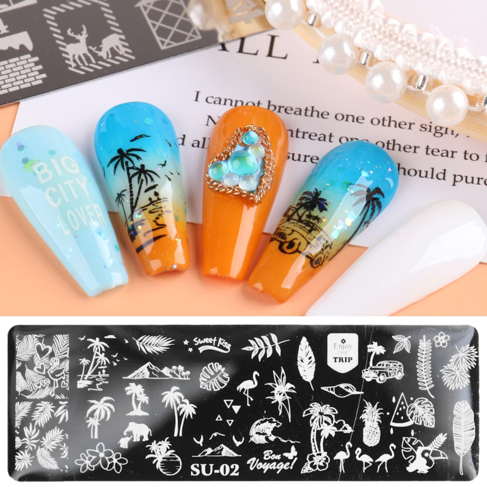 Coconut Nail Art Stamping Plates - 8 Sheet Set with Geometric Flower & Leaf Designs for Summer & Spring Manicures | DIY Nail Stamping Templates for Professional Salon-Quality Nail Art at Home | Perfect for Parties, Weddings, and Special Occasions