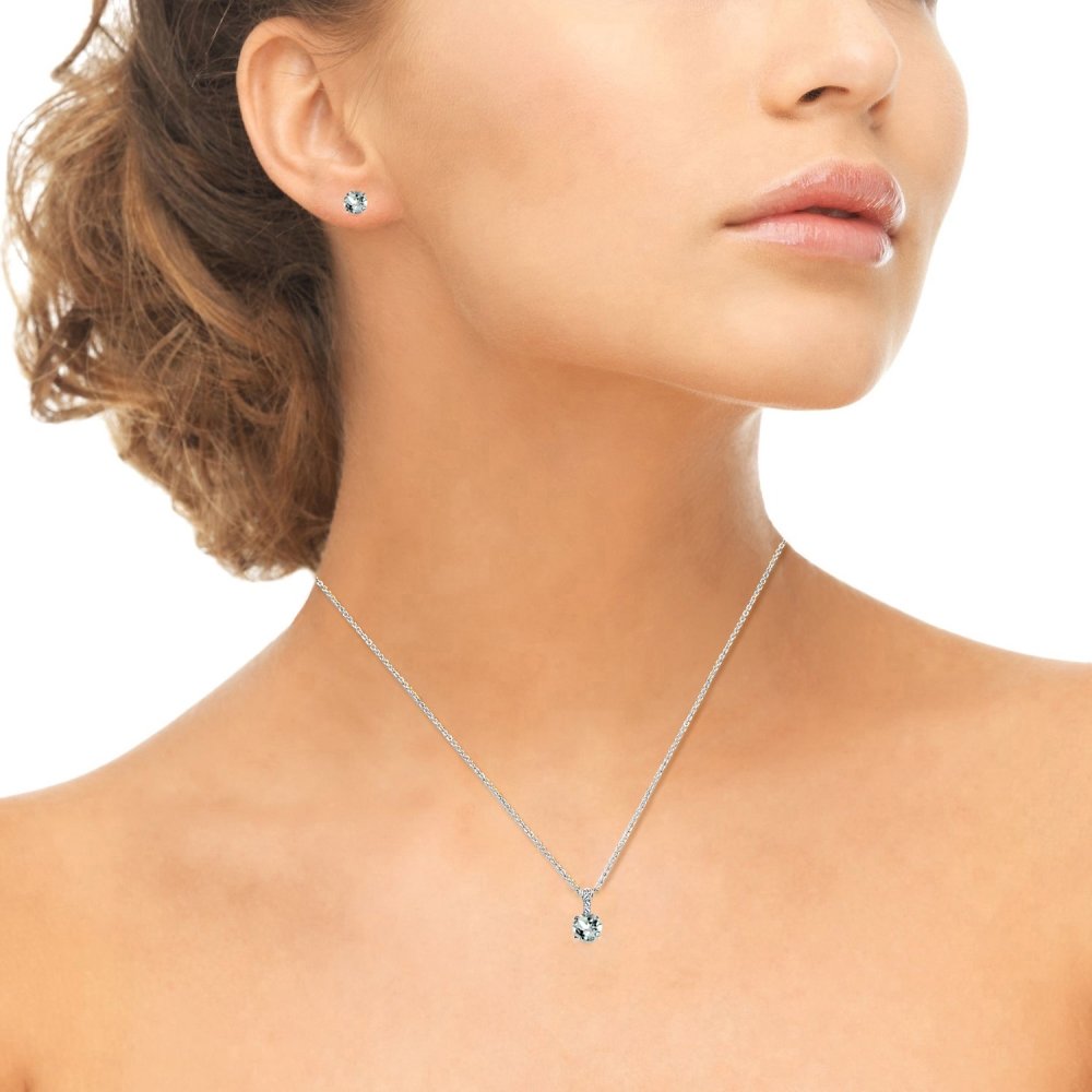 B. BRILLIANT Sterling Silver Round Crown Necklace & Stud Earrings Set with Genuine/Simulated Gemstones & White Topaz - Elegant Jewelry Gift for Women, Perfect for Weddings, Anniversaries and Special Occasions