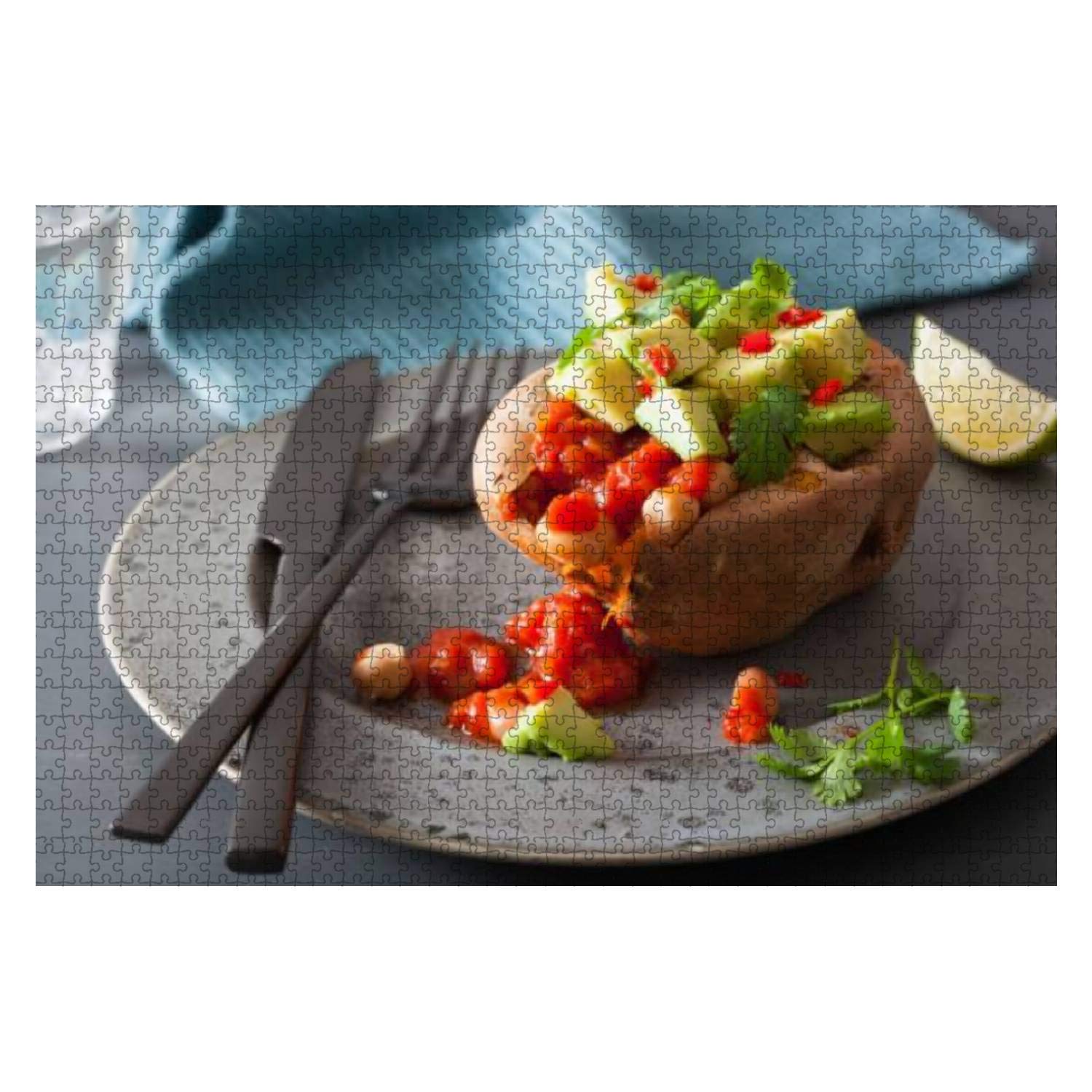 1000 Piece Wooden Jigsaw Puzzle - Baked Sweet Potatoes with Avocado Chili Salsa & Beans - Educational Puzzle Game for Adults & Kids - Stress Relief & Family Fun - Perfect for Family Game Nights, Classroom Activities & Cognitive Development