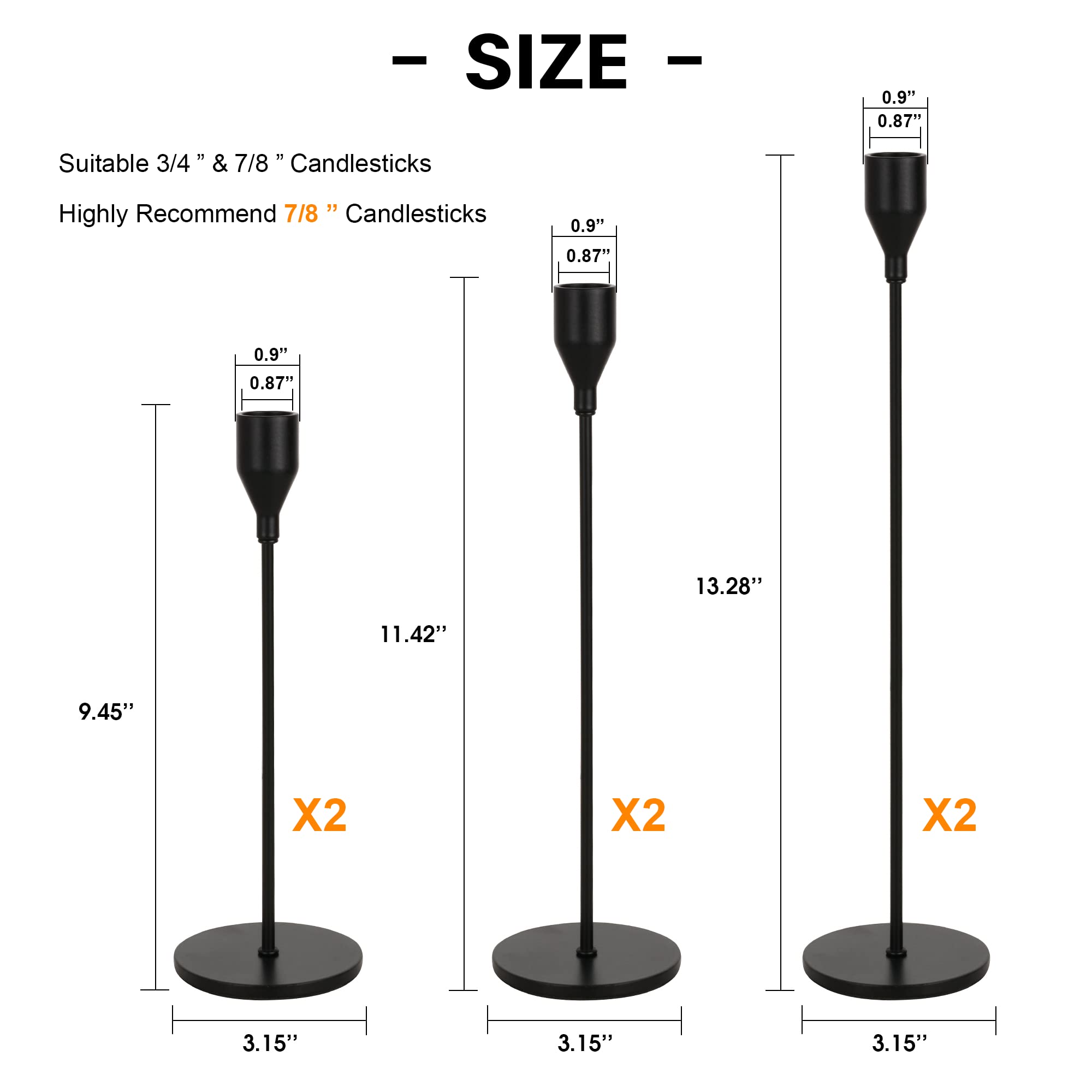 Lobolighting Black Candlestick Holders Set of 6 - Modern Farmhouse Taper Candle Holders for Fireplace, Mantel, Table Centerpiece Decor - Perfect for Weddings, Holidays & Home Decor