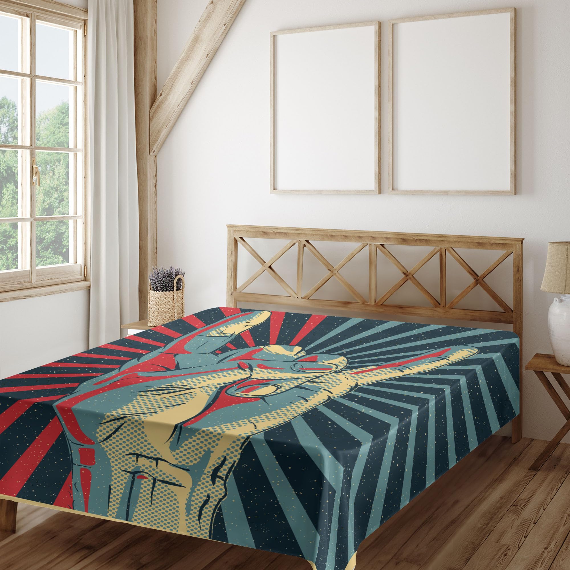 Ambesonne Music Queen Flat Sheet - Heavy Rocker Sign, Soft & Comfortable for Parties & Bedroom Decor