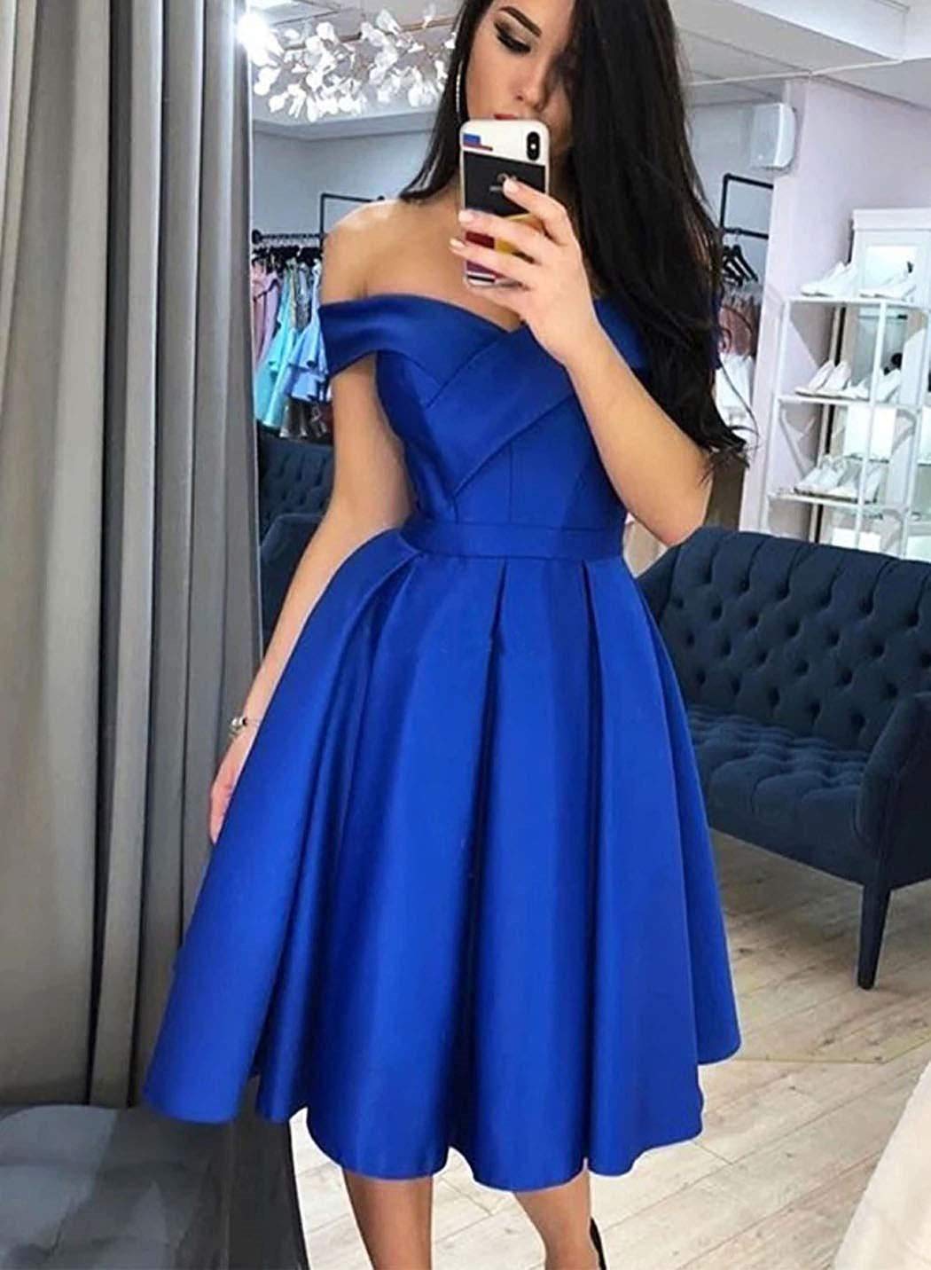 Emanni Women's Off-The-Shoulder Satin Homecoming Dress - Short Evening Gown for Prom, Formal Party & Special Occasions in Apple Green
