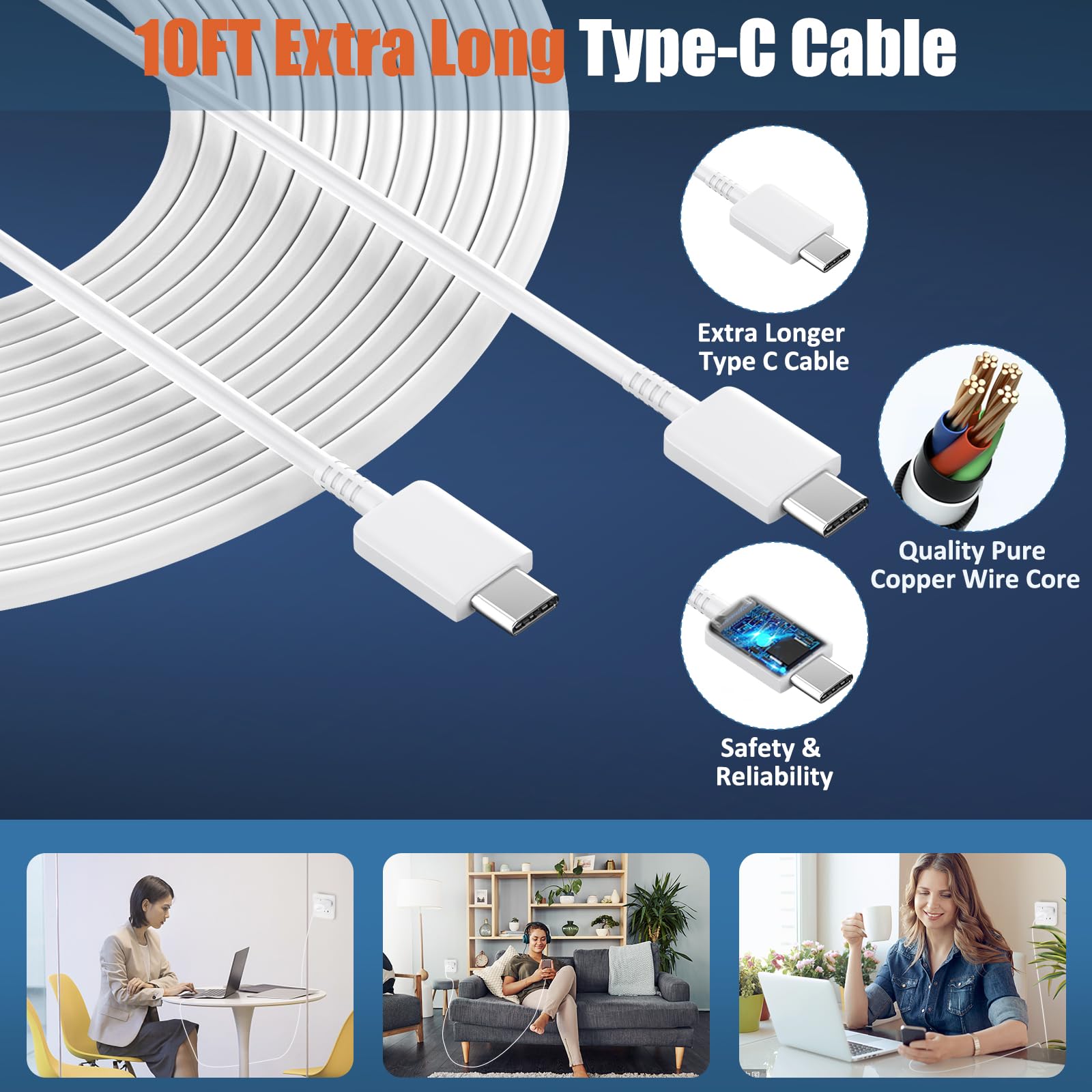 30W USB C Fast Charger Block for iPhone 16 Pro Max/16 Pro/15 Pro Max/15 Pro - 10FT Ultra Long Type C Charging Cable - Compatible with iPad & Samsung Galaxy S24 Ultra - Fast Charging for Home, Office & Travel