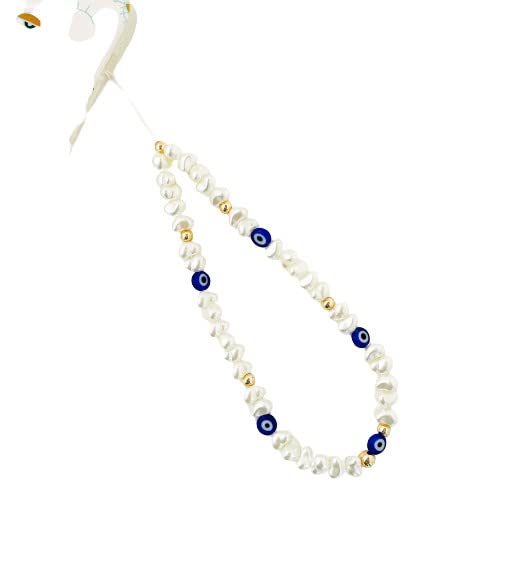 Evil Eye Beaded Phone Charm - Y2K Pearl Phone Strap with Chain, Handmade Mobile Phone Jewelry for Women & Girls, Perfect for Wrist Phone Case & String Phone Bracelet, Ideal for Everyday Use & Gift Giving