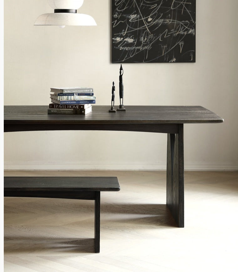 Handcrafted Oak Solid Wood Wabi Sabi Style Dining Table - Natural Wood Grain Texture - Modern Minimalist Furniture for Dining Room, Kitchen, or Open Concept Living Space