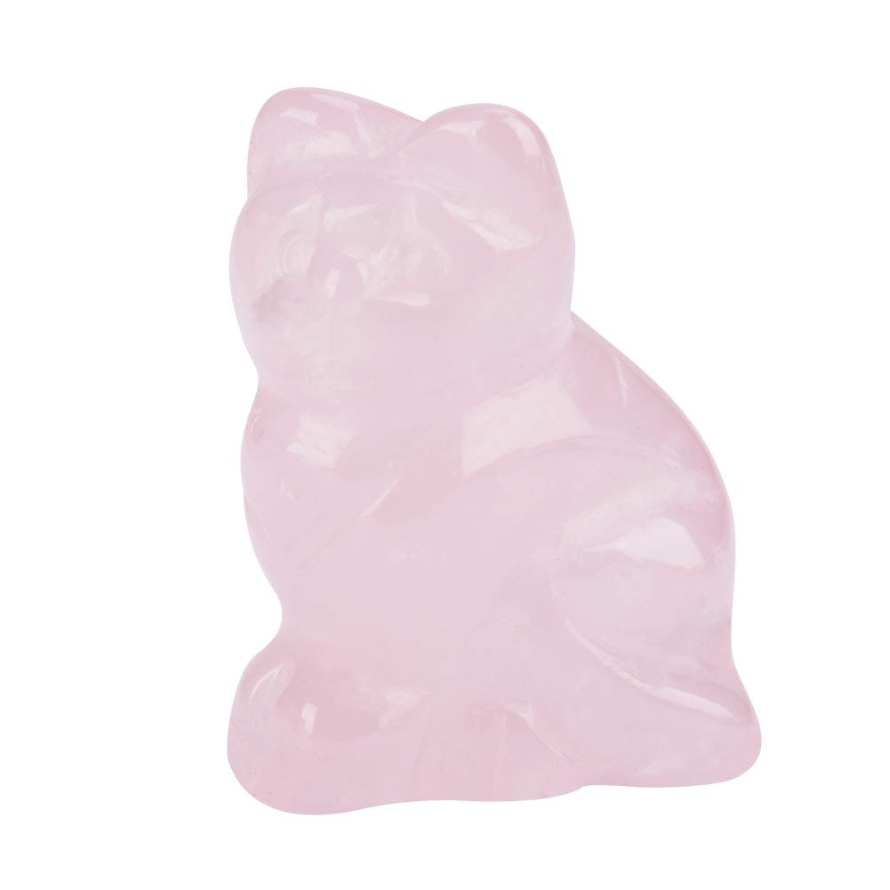 Natural Rose Quartz Pink Crystal Kitten Statue - 1.5