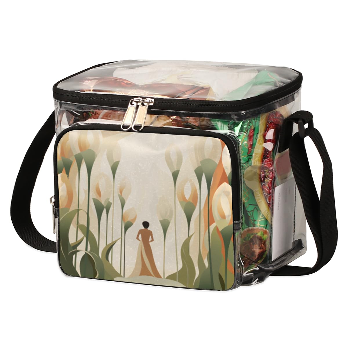GzLeyigou Floral Transparent Tote Bag for Women - Clear Crossbody Shoulder Bag with Handles, Fashionable Lunch Bag for Outdoor, Travel, Picnic, Concerts & Sports Events (Stadium Approved) - Perfect for Summer Beach, Shopping & Music Festivals