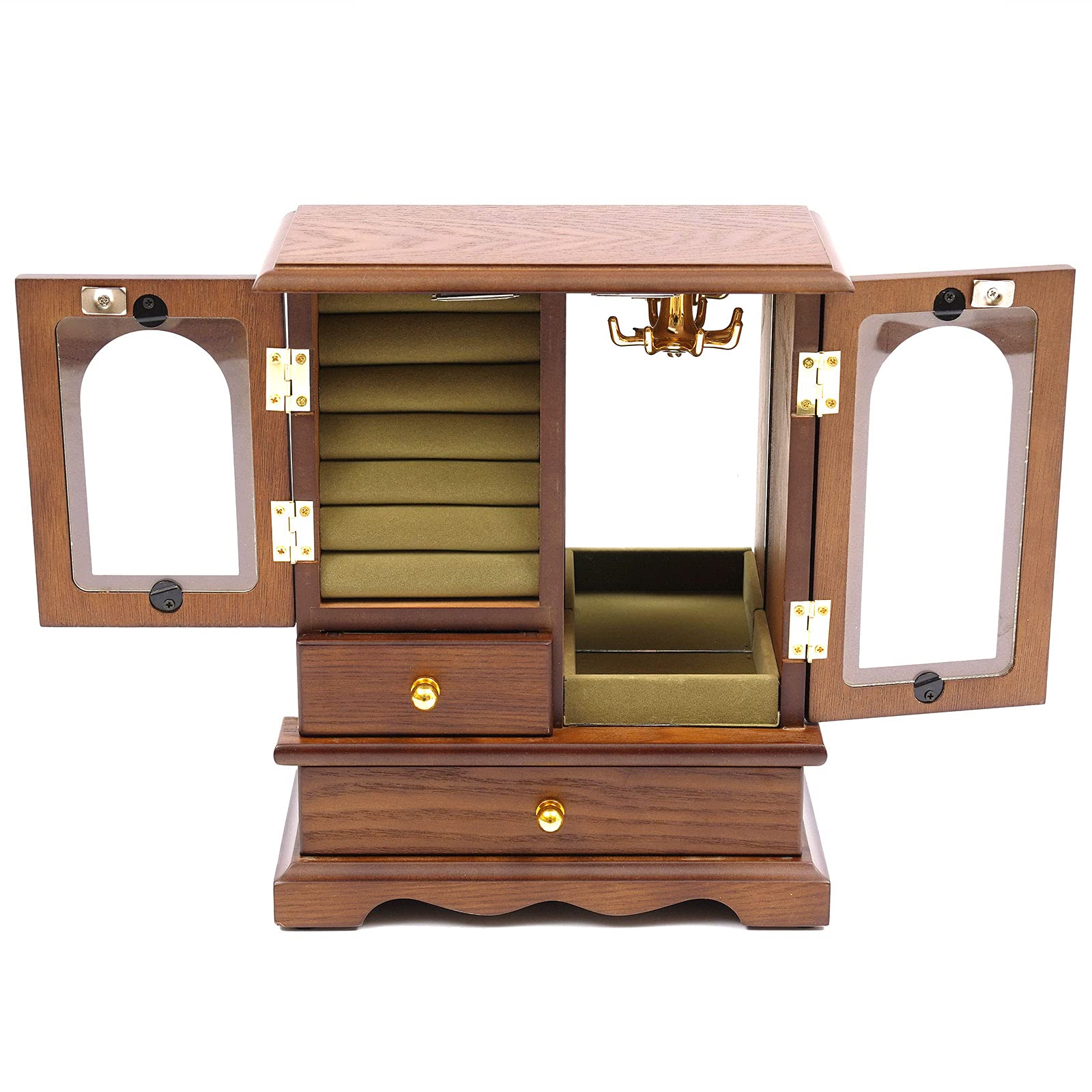 Wooden Jewelry Organizer Box with Mirror - Multi-Compartment Storage Case for Necklaces, Rings, Earrings, Watches & Bracelets - Perfect for Men & Women Jewelry Display and Organization at Home or Travel