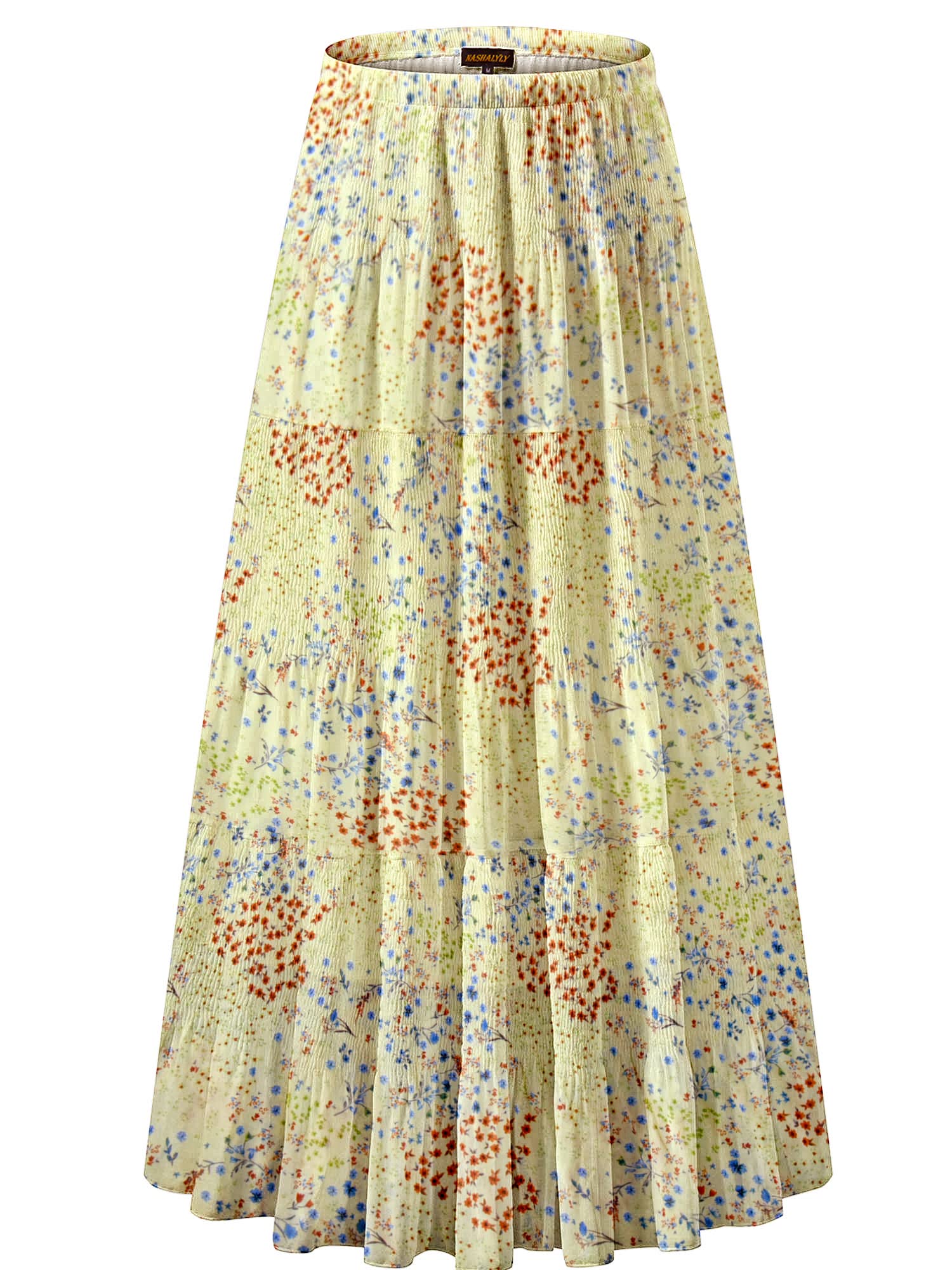 NASHALYLY Women's Chiffon High Waist Pleated A-Line Flared Maxi Skirt - Elastic Waistband, Flowy & Comfortable for Summer, Beach, Party & Casual Wear