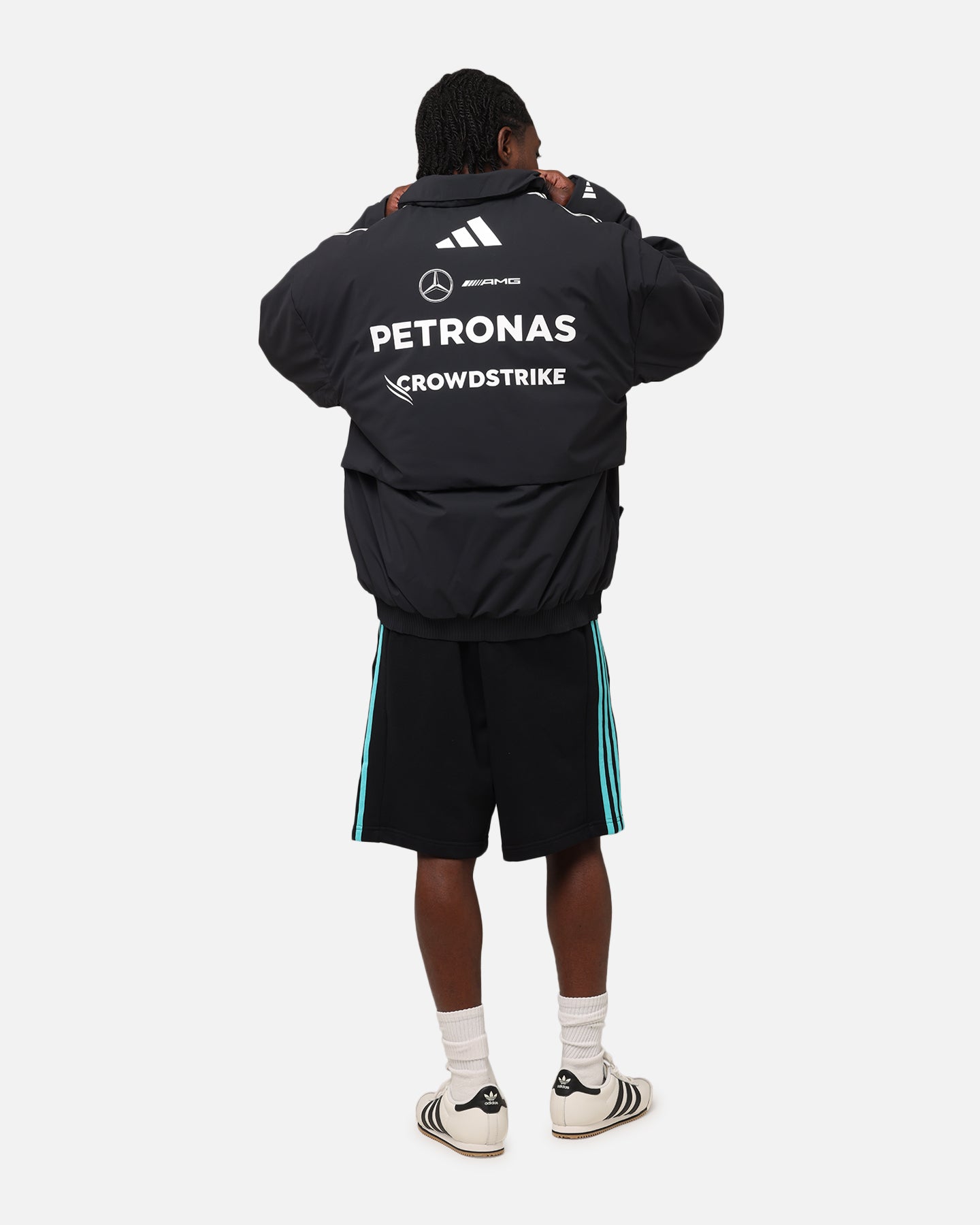 Adidas x Mercedes AMG PETRONAS F1 Team 2025 Racing Jacket - Black & White - Official Formula One Motorsport Apparel for Fans & Racing Enthusiasts