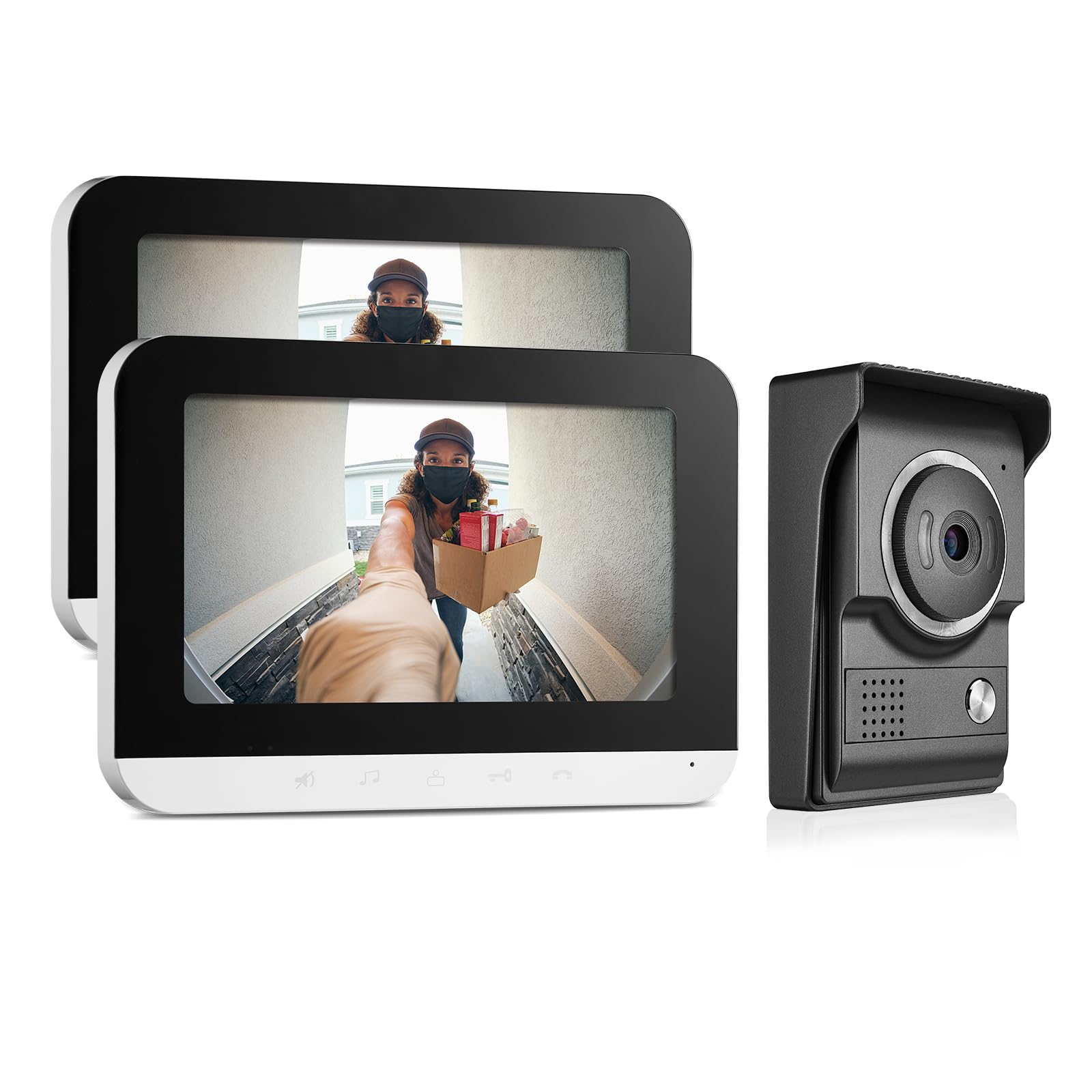 7 Inch Video Intercom System with Camera & Monitor - Weatherproof Outdoor Doorbell, IR Night Vision, Two-Way Audio & Remote Unlock (1 Camera + 2 Monitors) for Home Security & Smart Access Control