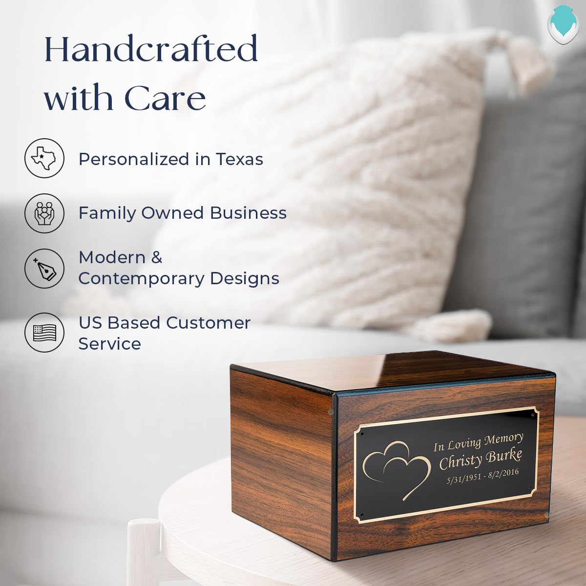 Premium Walnut Cremation Urn Box for Ashes - Handcrafted Wooden Urn with Custom Engraving for Men & Women - Holds Up to 213lbs - Perfect for Memorial Services, Home Display & Funeral Arrangements