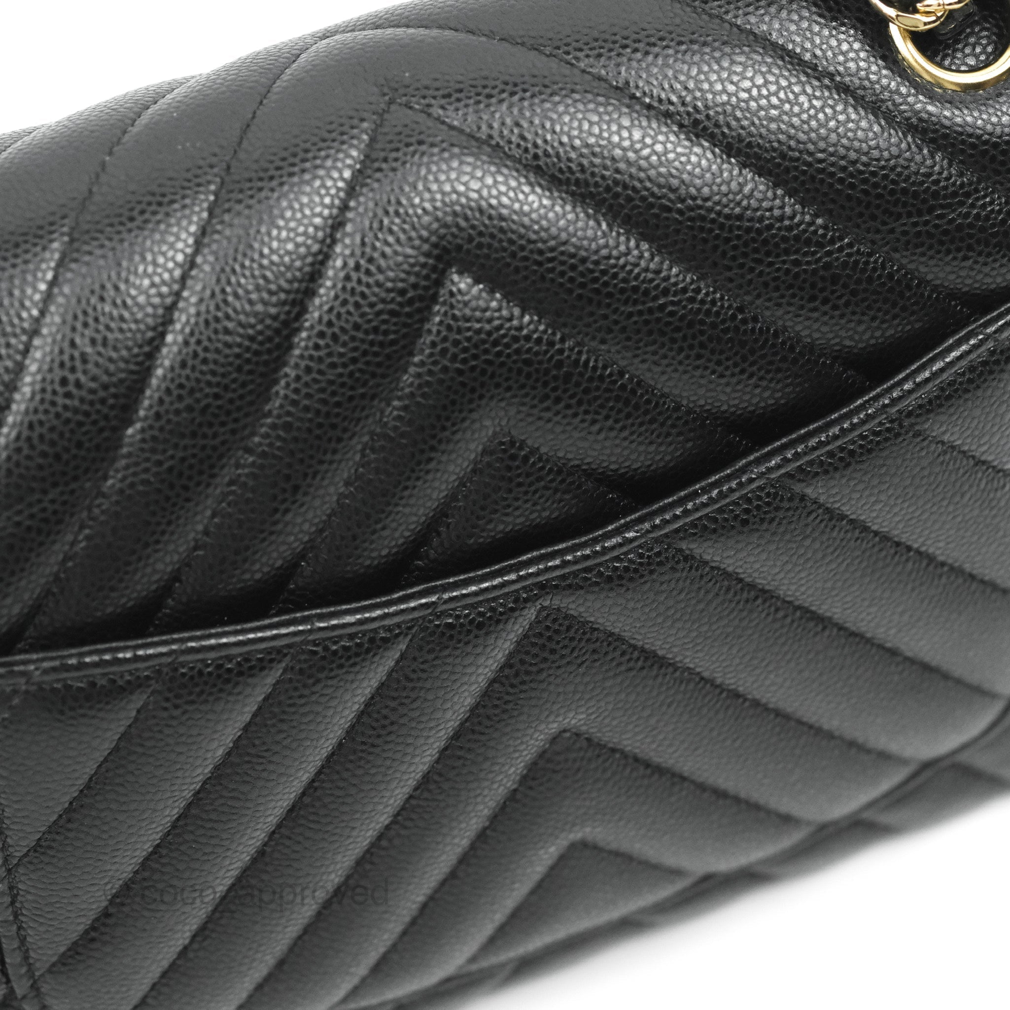 Chanel Classic Chevron Small Double Flap Bag Black Caviar Leather Gold Hardware - Luxury Designer Handbag for Women, Perfect for Parties & Evening Events
