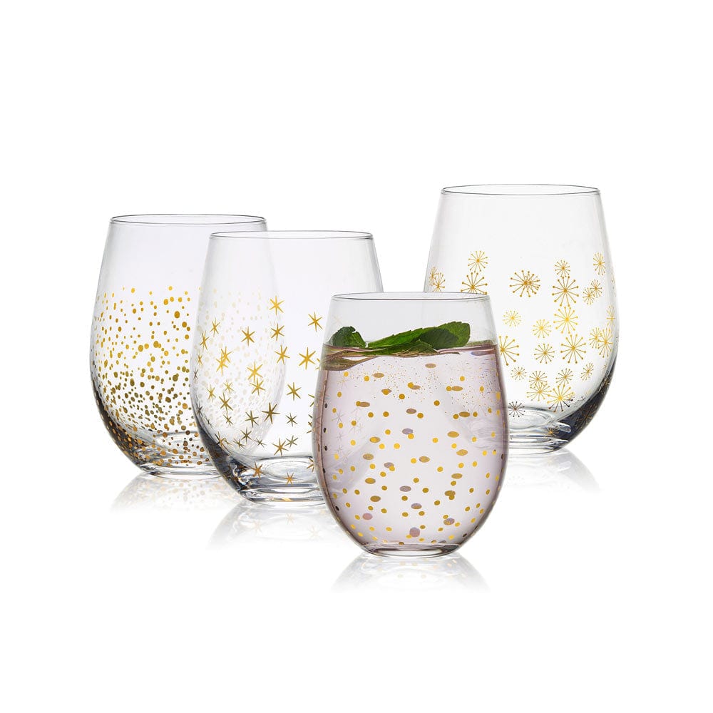 Elegant Set of 4 Stemless Wine Glasses for Parties, Weddings & Home Entertaining - Shatterproof & Dishwasher Safe