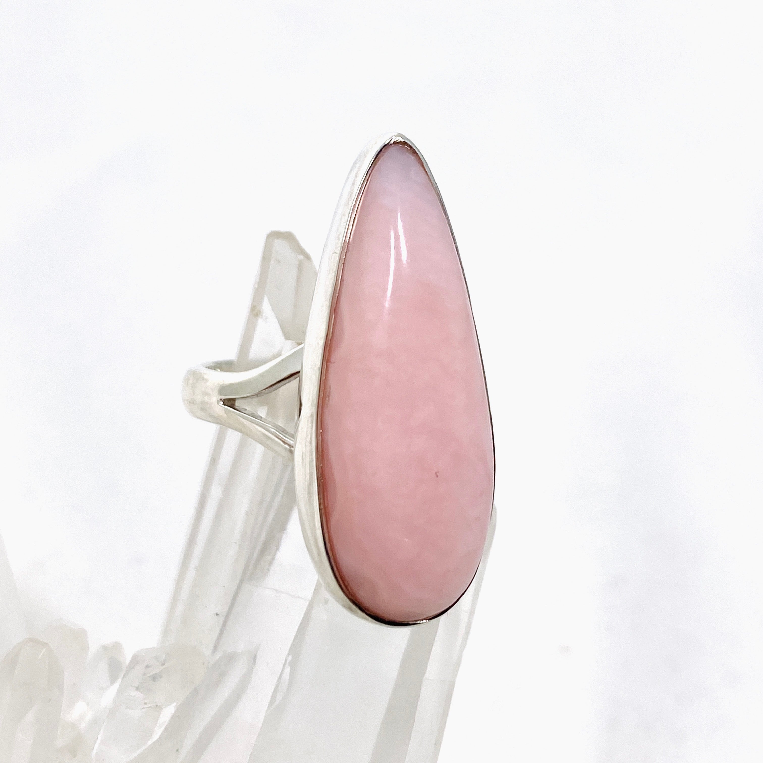 Pink Opal Teardrop Cabochon Split Band Ring - Size 8 KRGJ3308 - Elegant Boho Jewelry for Women, Perfect for Weddings, Parties & Everyday Wear