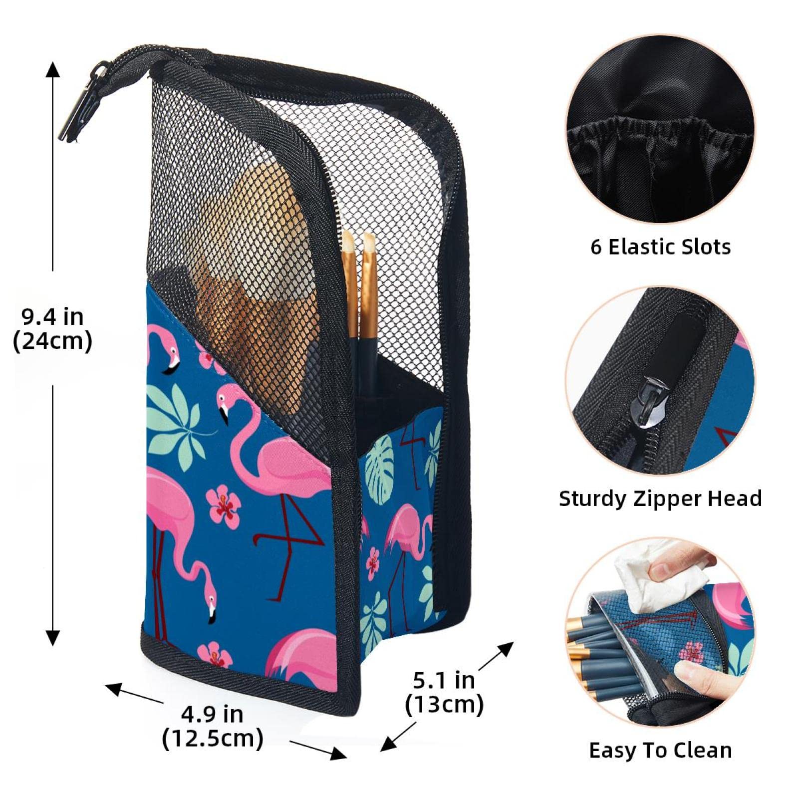 Premium 12-Piece Makeup Brush Organizer Bag - Flamingo Tropical Palm Leaf Design, Portable Cosmetic Brush Holder Case for Travel & Home Storage | Perfect for Makeup Artists & Beauty Enthusiasts