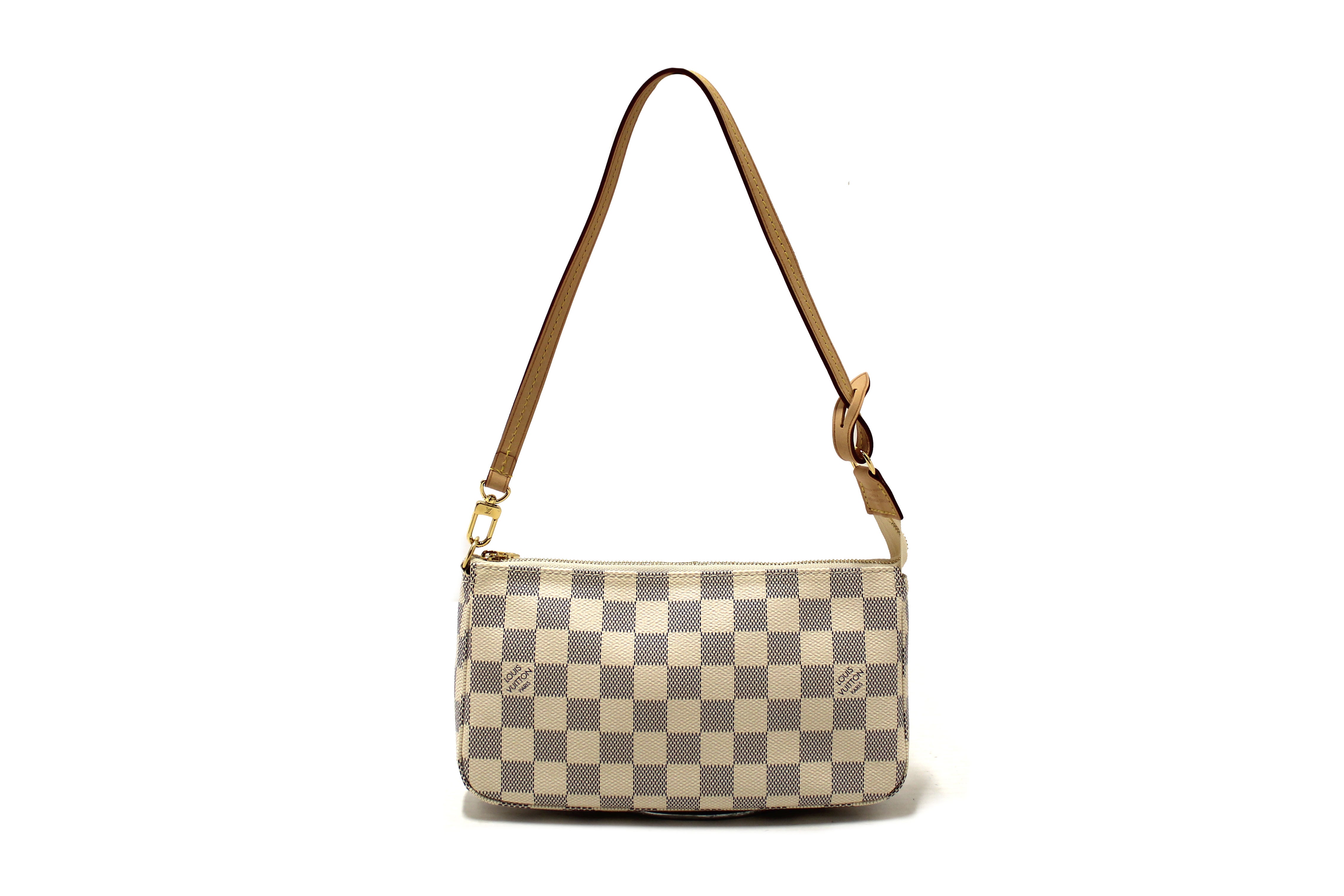 Authentic Louis Vuitton Damier Azur Pochette Accessories Clutch Bag - Luxury Designer Crossbody Purse for Women, Perfect for Date Night & Evening Events