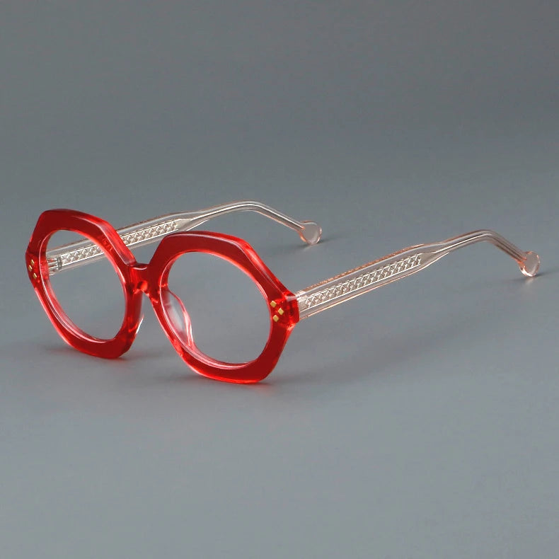 CCspace Unisex Full Rim Large Flat Top Round Acetate Eyeglasses 57286 - Stylish Retro Glasses for Men & Women, Perfect for Reading, Fashion, and Daily Wear