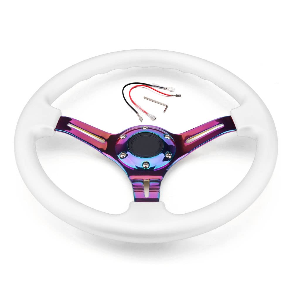 High-Performance Car Sports Steering Wheel with Rainbow Spokes - Classic White Racing Wheel for Real Cars, PC Simulators & Boats | Perfect for Racing Enthusiasts & Gaming Setups
