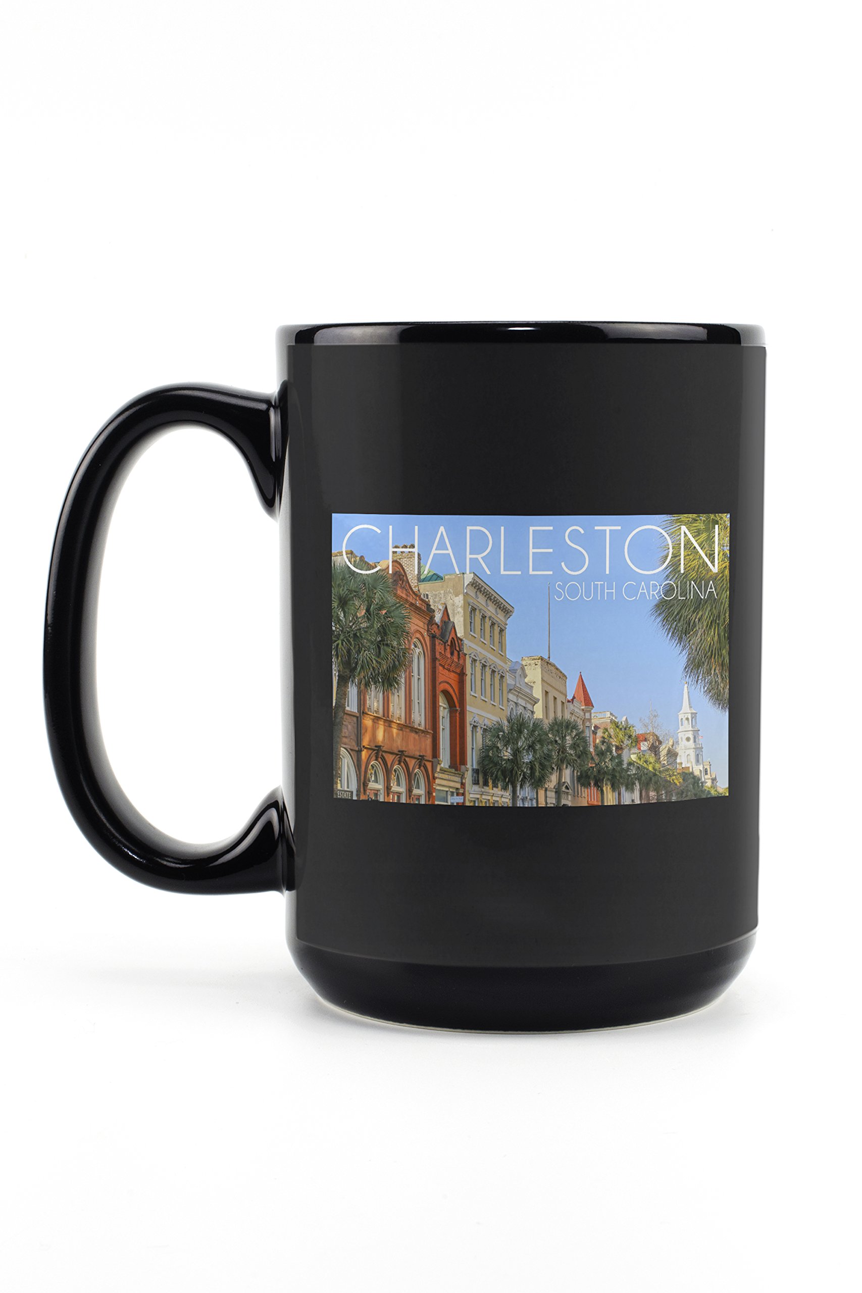 Lantern Press Charleston South Carolina Colorful Buildings 15oz Black Ceramic Coffee Mug - Microwave & Dishwasher Safe - Perfect for Home, Office & Gift Giving
