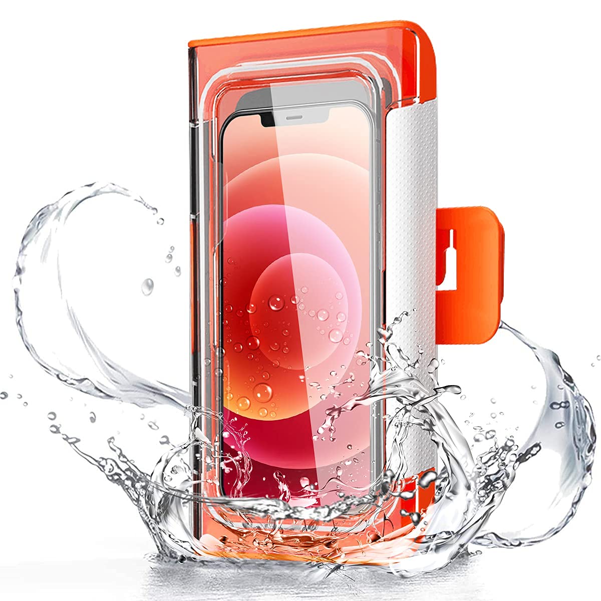 Waterproof Shower Phone Case - Touch Screen Bathroom Holder for Wet Areas (Orange Rotating)