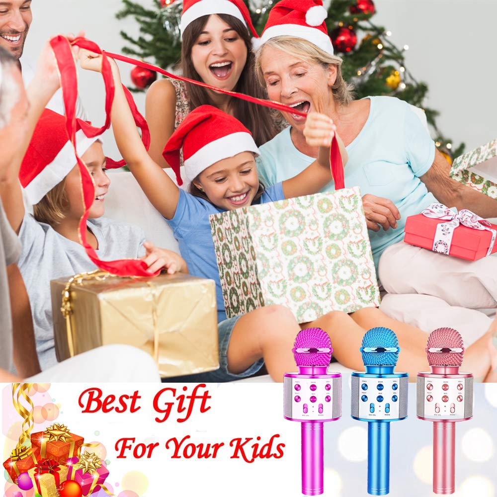 Bluetooth Karaoke Microphone for Kids - Wireless Portable Singing Mic with Echo Function, Built-in Speaker, Compatible with Android/iOS Smartphones (Purple) - Perfect for Home Parties, Birthday Gifts & Singing Practice