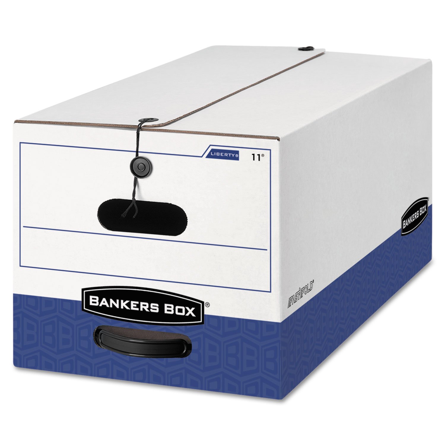 Bankers Box 0001203 LIBERTY Heavy-Duty Storage Box - Legal Size, White/Blue, 4-Pack - Perfect for Office Document Organization & File Storage