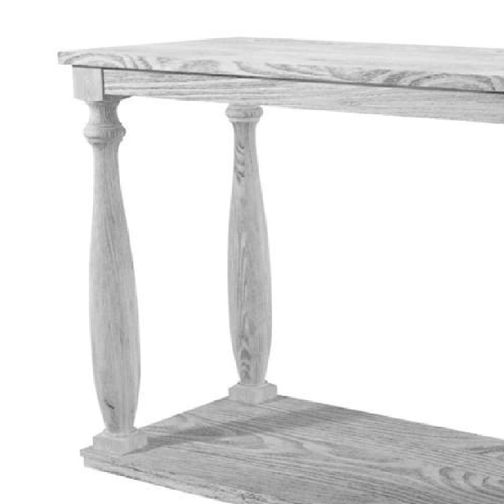 Benjara White Sofa Table with Open Shelf & Turned Legs - Modern Console Table for Living Room, Entryway, or Behind Couch - Sturdy Wooden Sofa Table with Storage Shelf