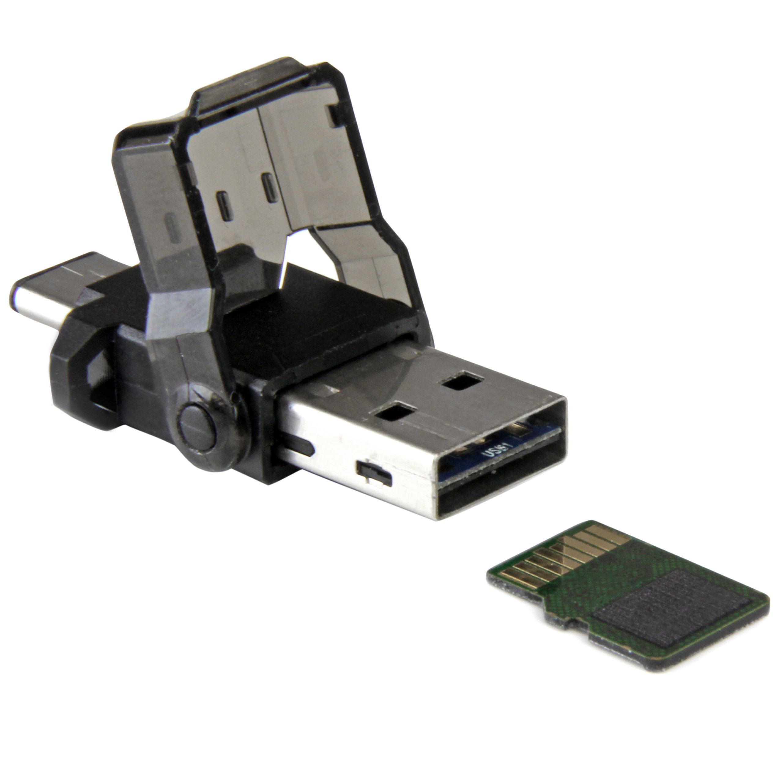 StarTech.com USB 3.0 MicroSD Card Reader Adapter - Dual USB-C & USB-A Compatible Memory Card Reader for Laptops, PCs & MacBooks - Fast Data Transfer for Photos, Videos & Files (MSDREADU3CA), Black - Perfect for Travel, Photography & Office Work