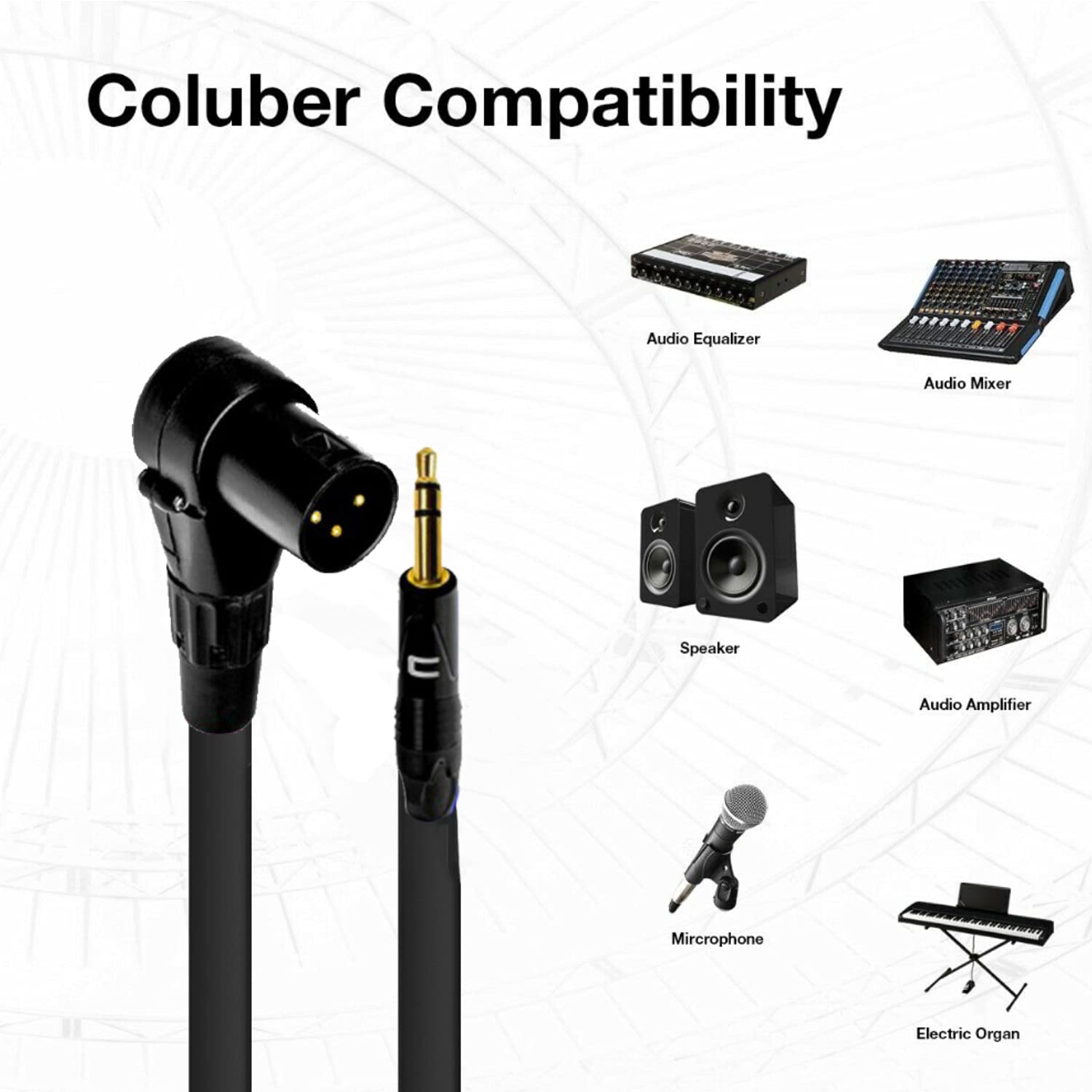 COLUBER CABLE Right Angle 3-Pin XLR Male to 3.5 TRS Male - 150 Feet Blue Pro Microphone Connector for Powered Speakers, Audio Interface, Mixer - Ideal for Live Performance, Studio Recording & Home Audio Setup