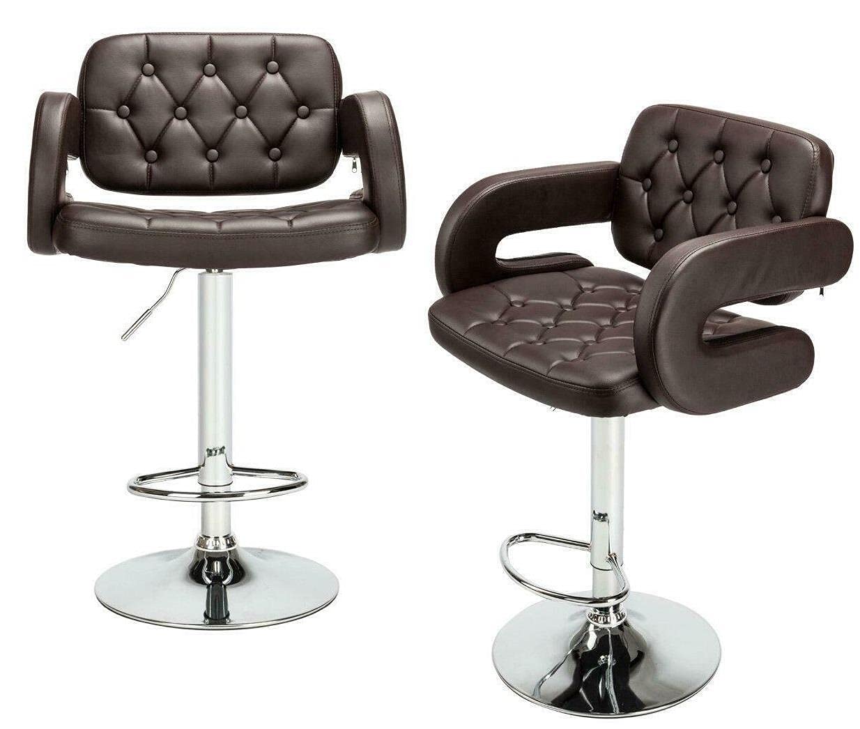 VeahUS 2-Pack Adjustable Height Swivel Bar Stools with Disk Armrests, Square Backrest & Button Tufting - Kitchen Island Stools for Counter, Dining & Home Bar - Perfect for Breakfast Nook, Kitchen Counter & Entertainment Areas