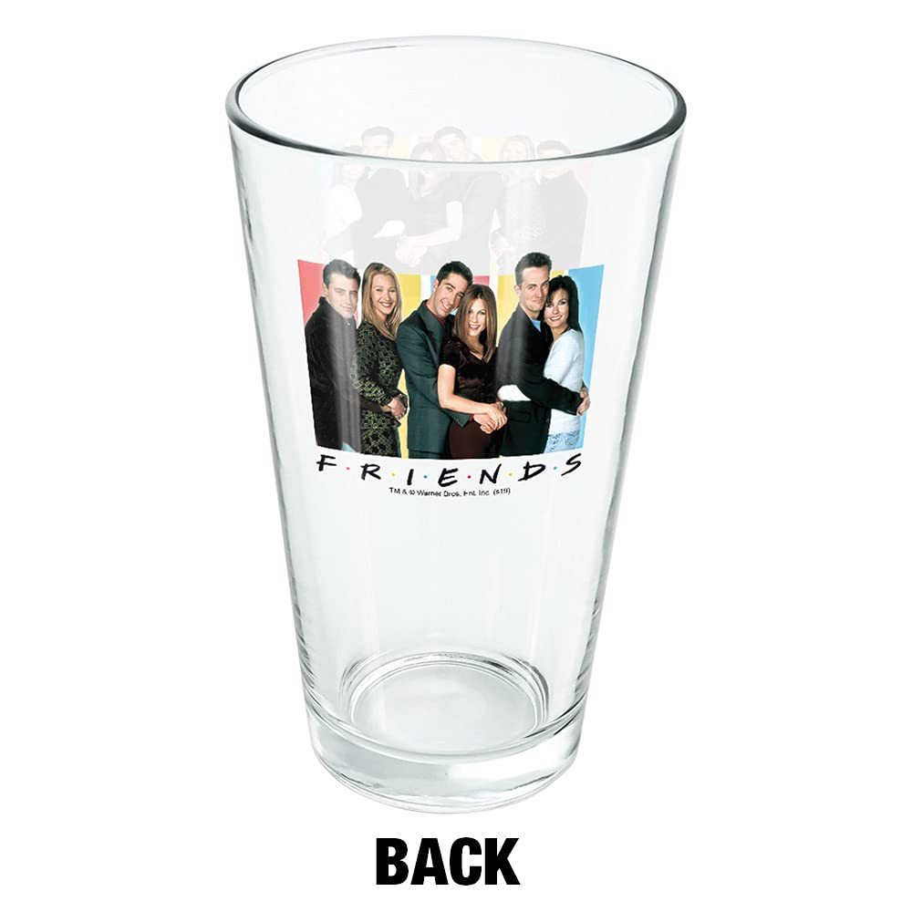 LOGOVISION Friends 'It's All About Friends' 16 oz Pint Glass - Tempered Glass with Licensed Printed Design - Perfect Fan Gift for Cold Beverages, Soda, Water - Ideal for Parties, Home Bars & TV Show Nights