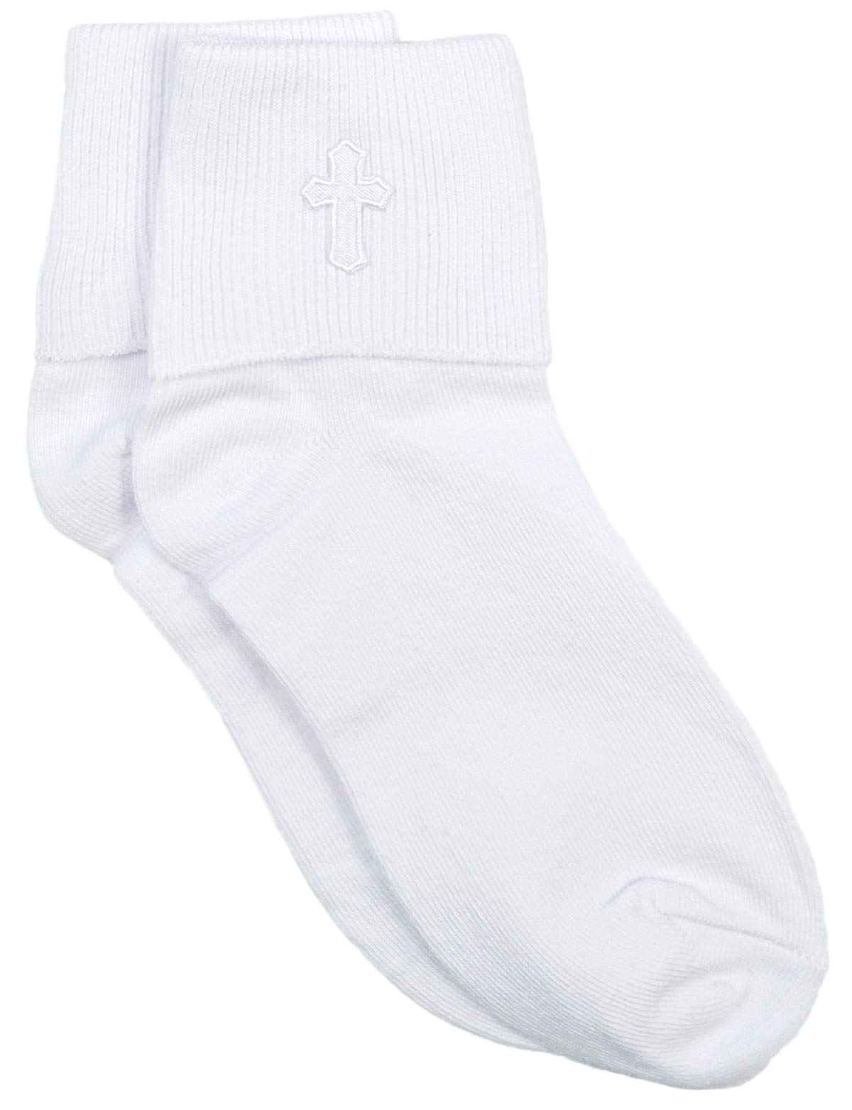 Christening Day White Cotton Baby Anklet Socks with Embroidered Cross - Perfect for Baptism, First Communion & Special Occasions