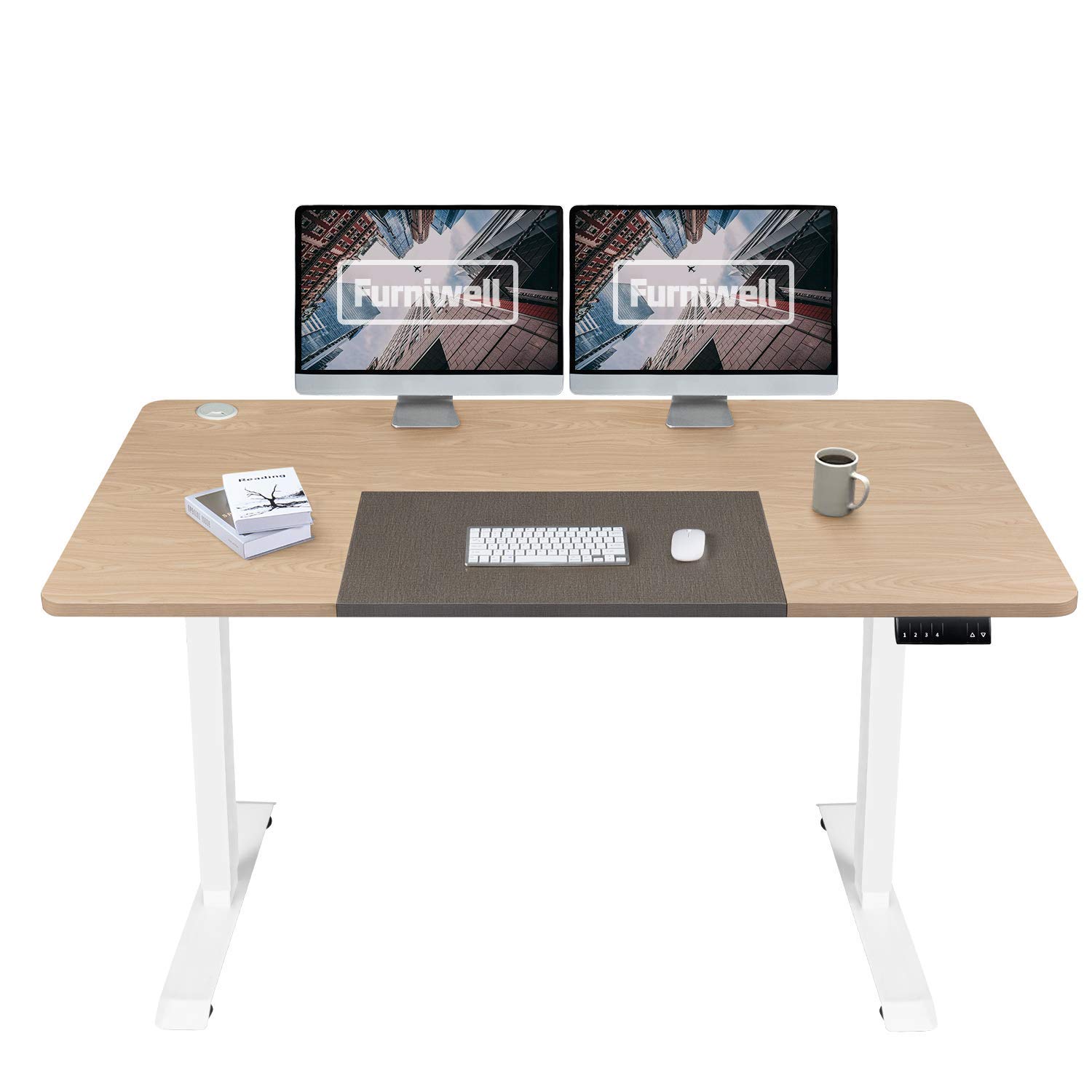 Furniwell 55 x 28 Inch Electric Height Adjustable Standing Desk - Ergonomic Memory Controller Sit Stand Workstation for Home Office - Perfect for Remote Work, Gaming & Study (Beige)