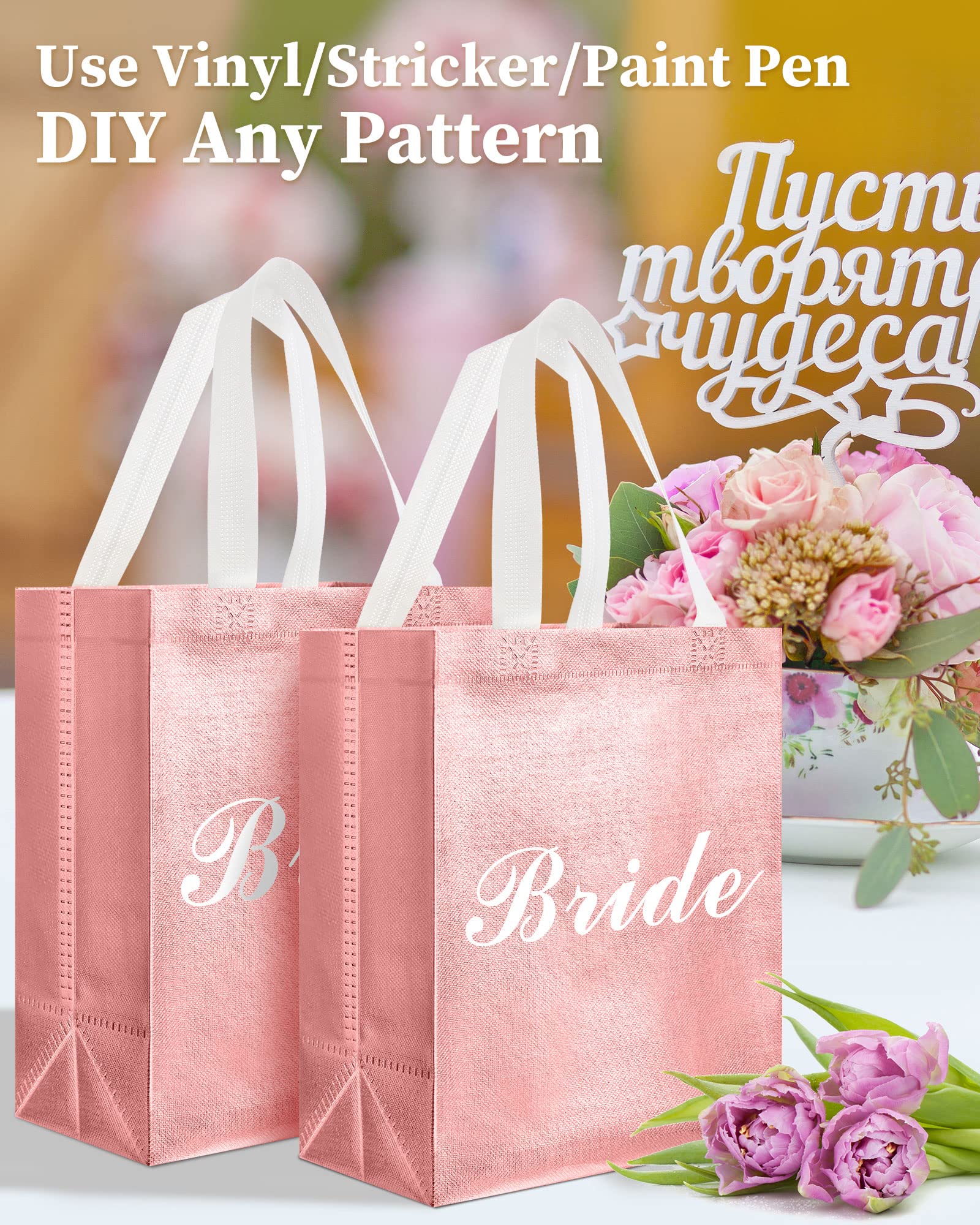 80-Piece Reusable Glossy Tote Gift Bags with Handles - Bulk Wedding, Bachelorette Party & Christmas Gift Bags (Medium, Rose Gold) | Perfect for Party Favors, Holiday Gifts & Grocery Shopping