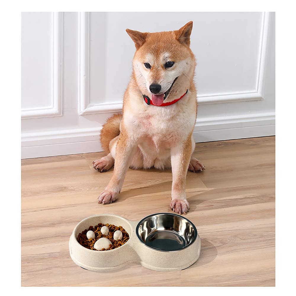 Slow Feed Dog Bowl for Small Dogs - Double Bowl Pet Feeder with Water Dispenser - Perfect for Mealtime Anxiety & Portion Control for Cats and Puppies