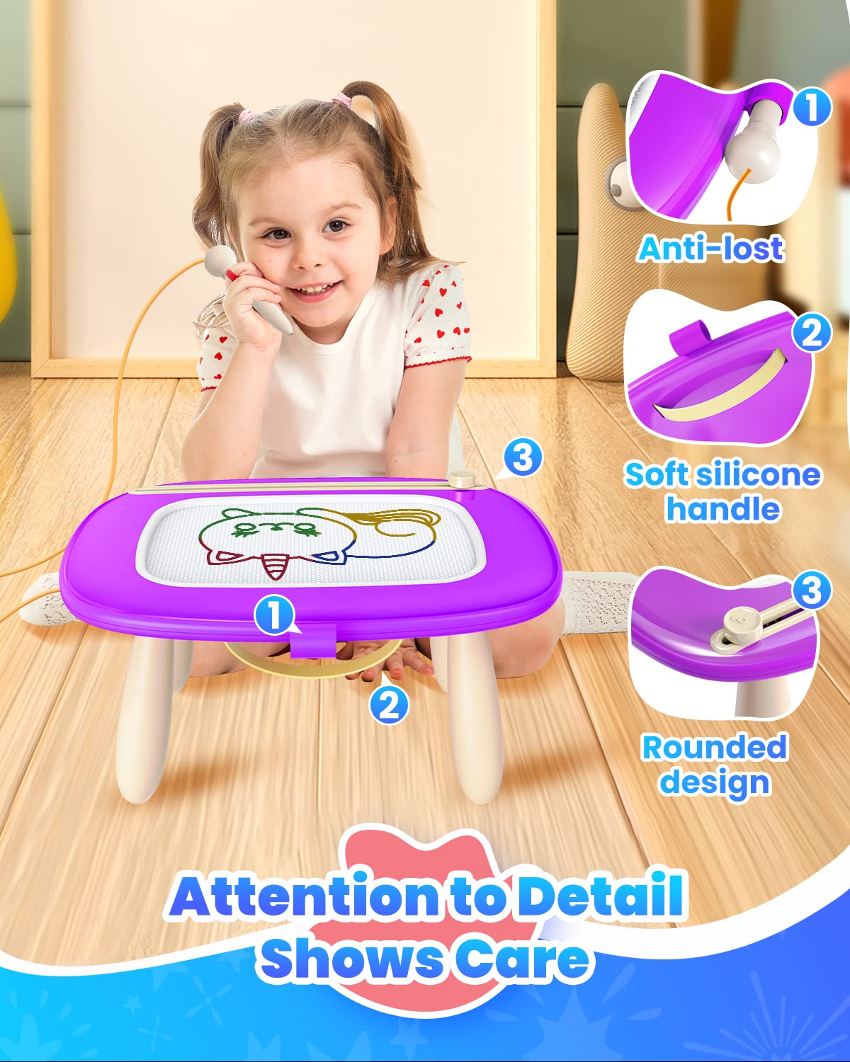 Magnetic Doodle Board for Toddlers 1-3 Years - Preschool Learning Toy for Birthday Gifts - Perfect for Home & Travel Use