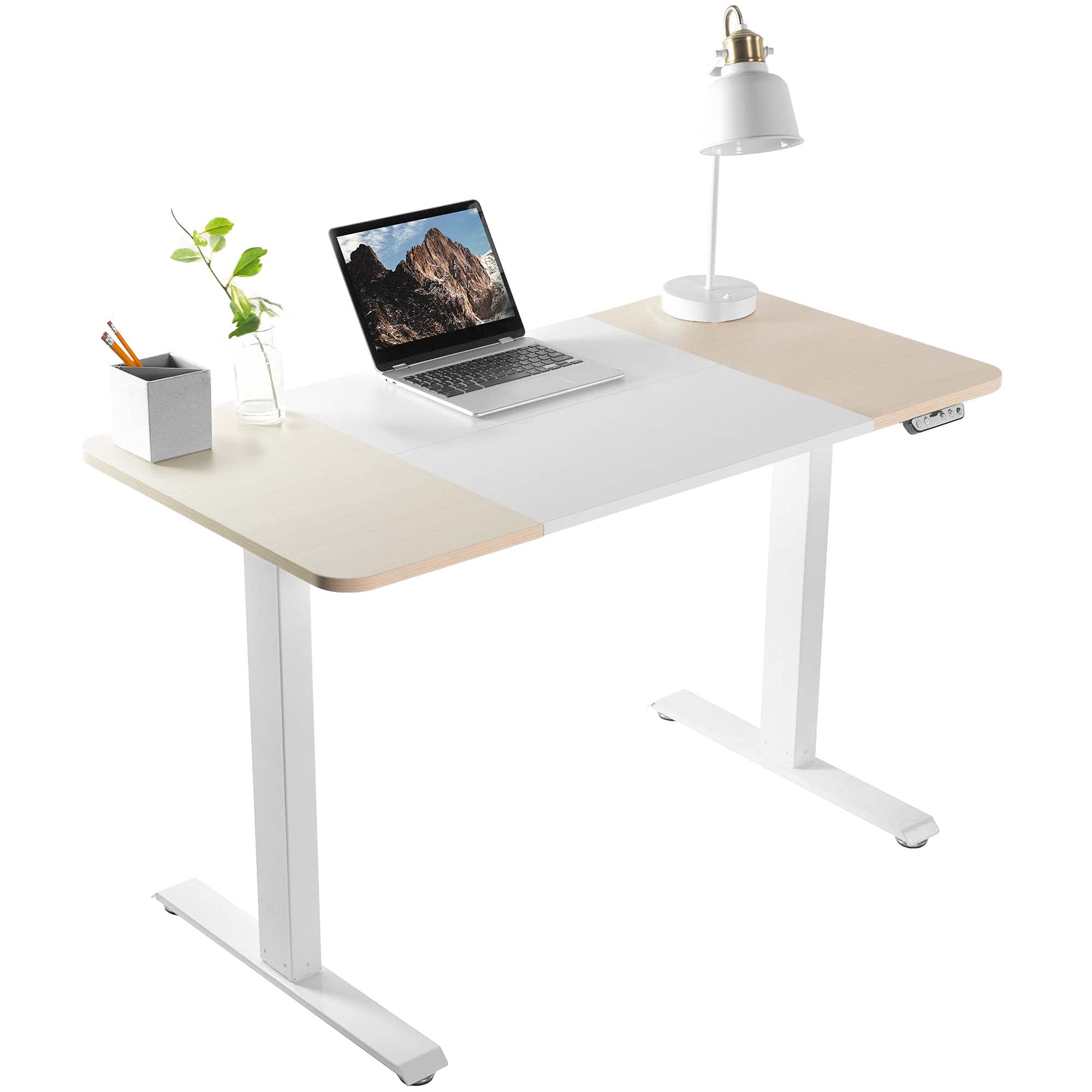 VIVO Electric Height Adjustable Standing Desk 47 x 24 Inches, Sit Stand Desk with Memory Controller, White & Light Wood (DESK-E144WC) - Perfect for Home Office, Gaming & Workspace Ergonomics