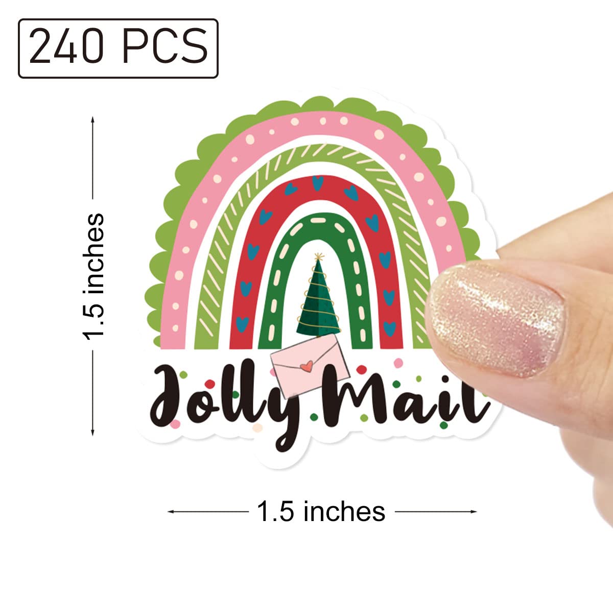 240 PCS Jolly Mail Rainbow Stickers for Small Business - Cute Envelope Seals for Packages, Handmade Goods & Bags - Christmas Theme Shop Stickers - Perfect for Gift Wrapping, Scrapbooking & DIY Crafts
