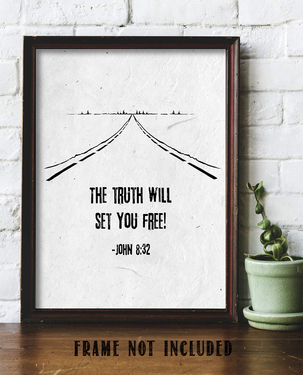 TJ Originals - John 8:32 Bible Verse Wall Art Decor 'The Truth Will Set You Free' - 11x14 Inspirational Christian Scripture Print - Perfect for Home, Office & Church Decor - Thoughtful Gift for Women, Family & Friends (Road Line Art Design)
